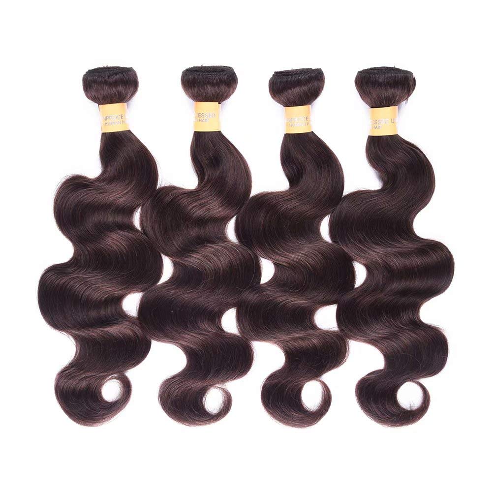 Brazilian Virgin Human Hair Bundles 4Pcs - #2 Dark Brown Body Wave Weft Extensions (18