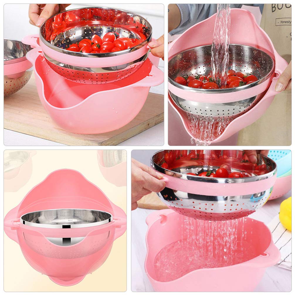 Premium Stainless Steel & Plastic Rice Washing Colander - Kitchen Strainer Bowl for Draining Rice, Fruits & Vegetables | Ideal for Cooking, Meal Prep & Healthy Eating