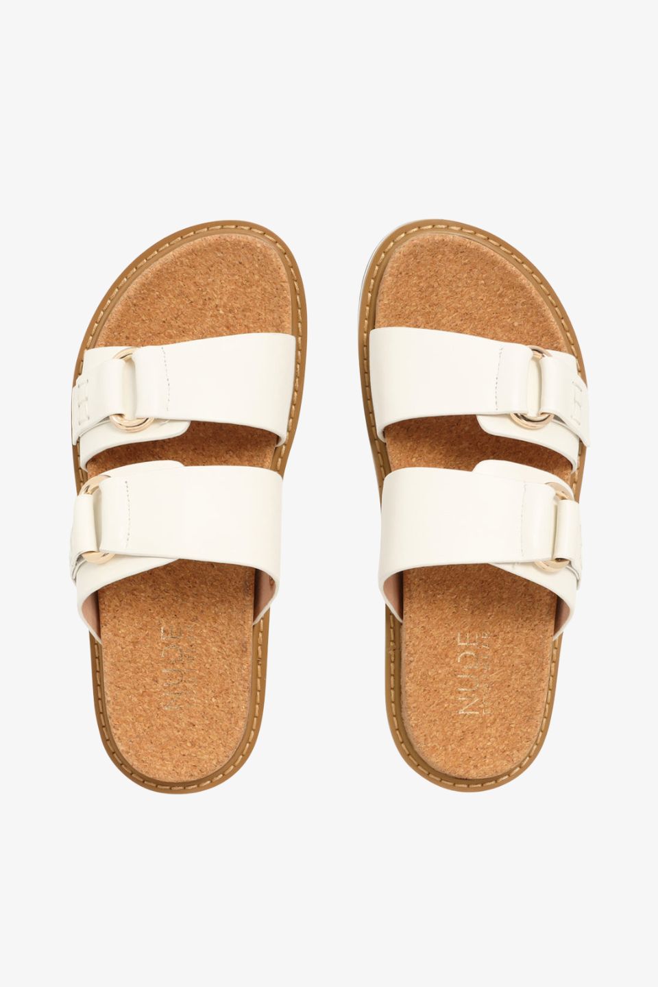 Bambi White Double Leather Strap Slide Sandals - Women's Comfortable Summer Casual Shoes for Beach, Vacation & Everyday Wear