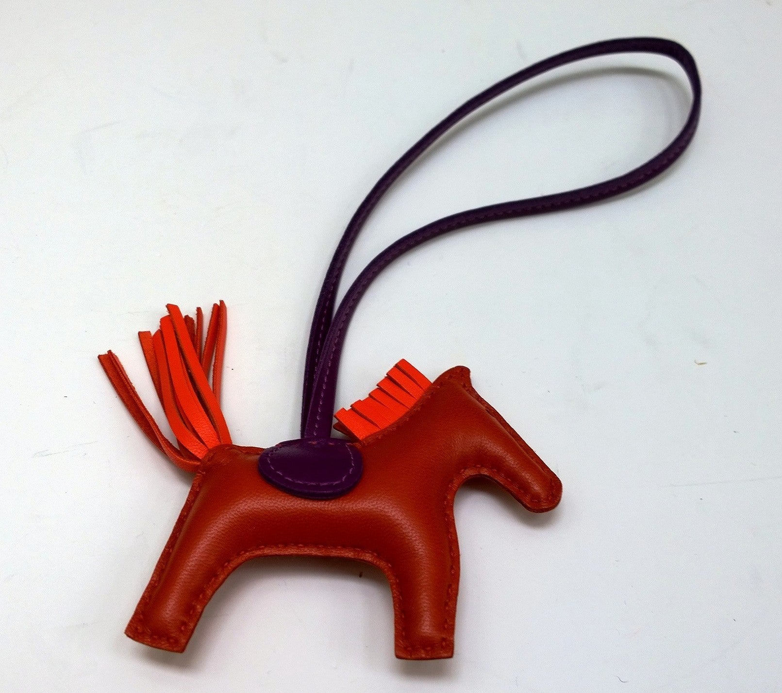 Hermès Rodeo PM Charm - Cornaline Orange Poppy Violet Leather Horse Bag Charm for Handbags | Perfect for Handbag Decoration & Gift Giving