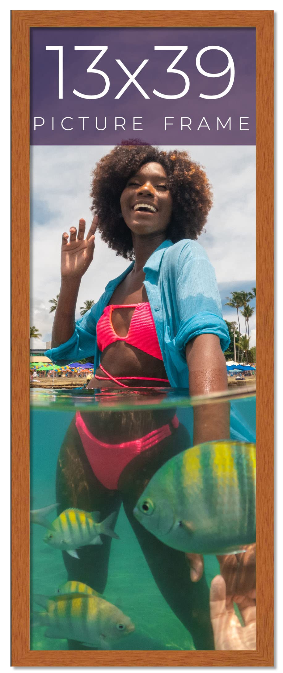 Honey Pecan 13x39 Brown Wood Picture Frame with UV Acrylic, Foam Board Backing & Hanging Hardware - Perfect for Wall Art, Family Photos, and Home Decor