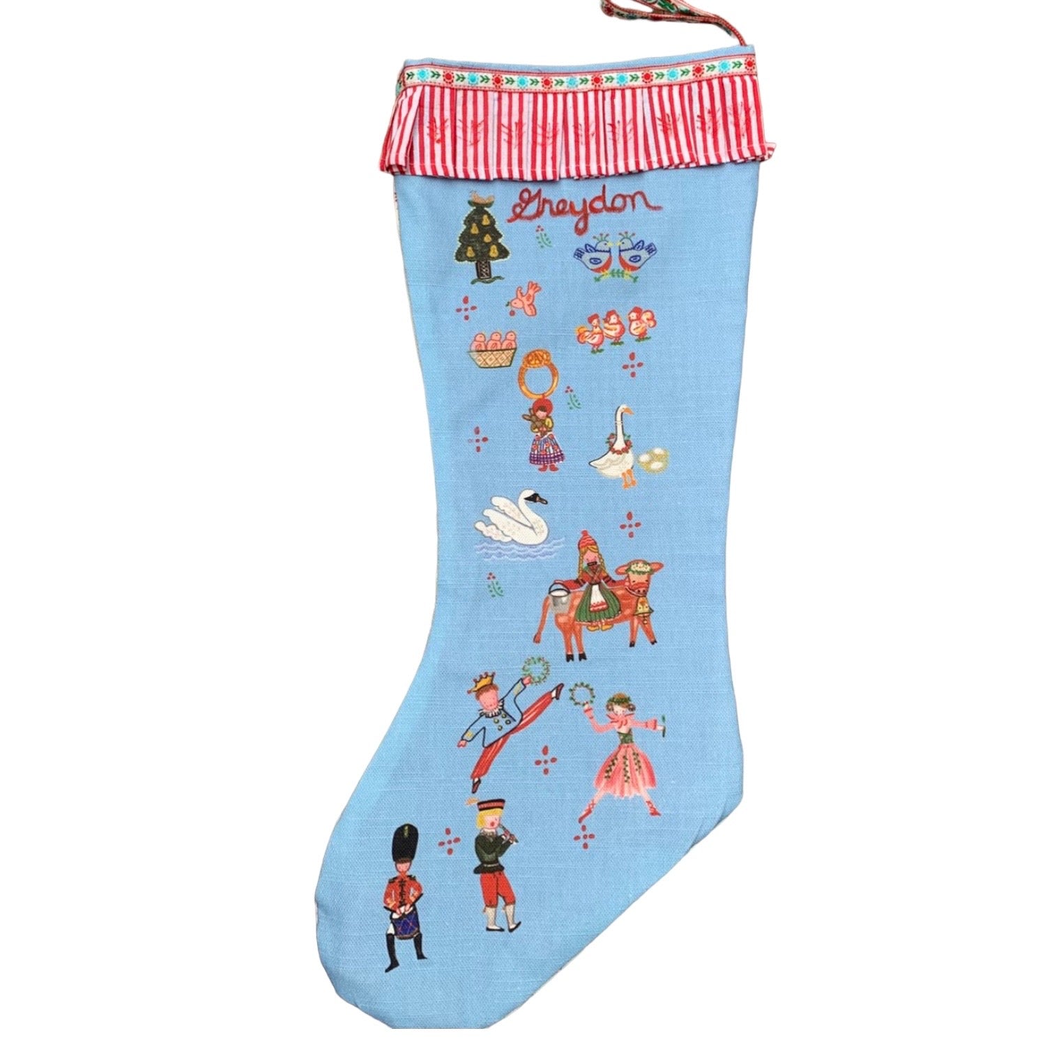 12 Days of Christmas Stocking - Blue Holiday Decoration for Fireplace Mantel, Tree, and Festive Home Decor