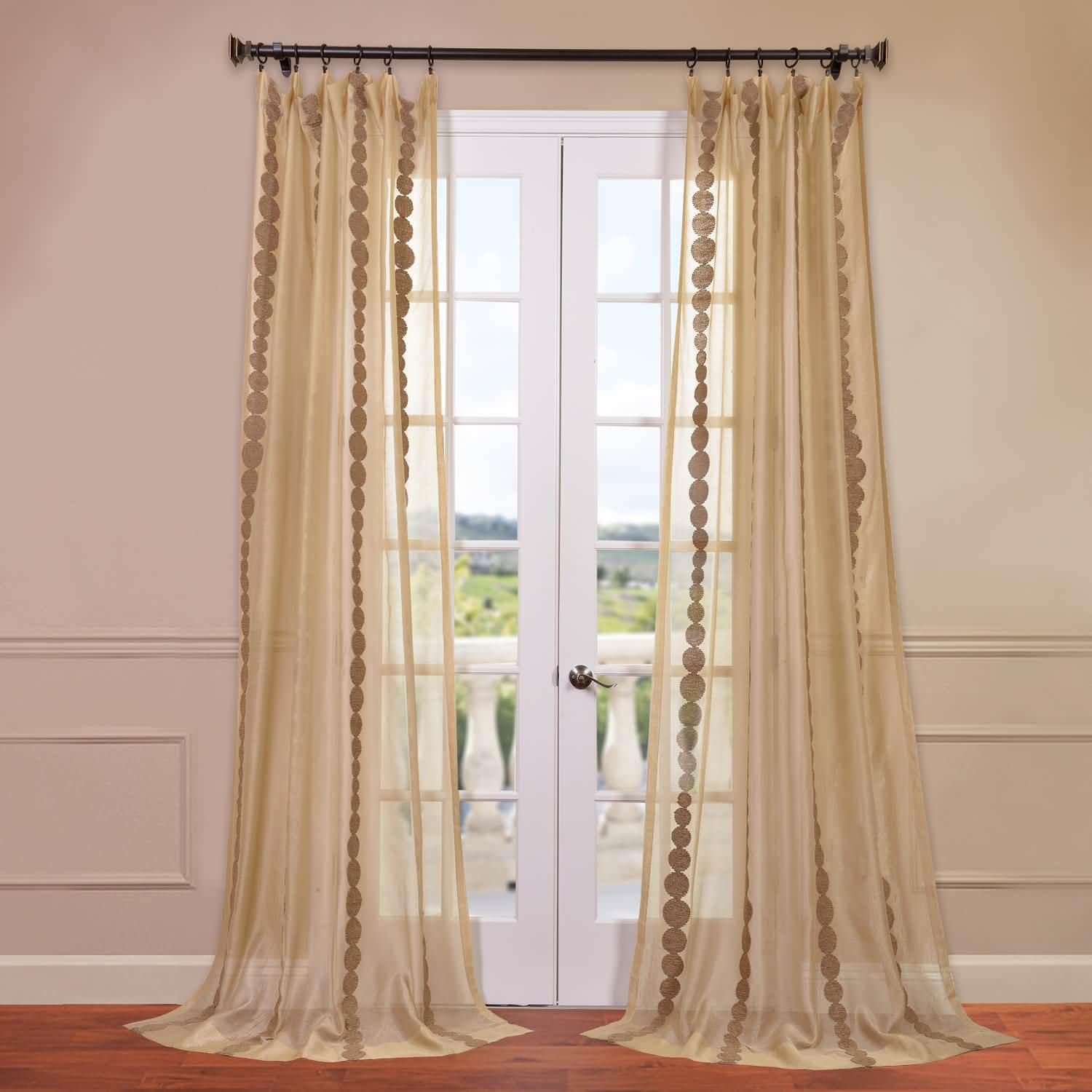 Cleopatra Gold Embroidered Striped Sheer Curtains for Living Room & Bedroom - Elegant Window Drapes with Luxurious Design for Home Decor