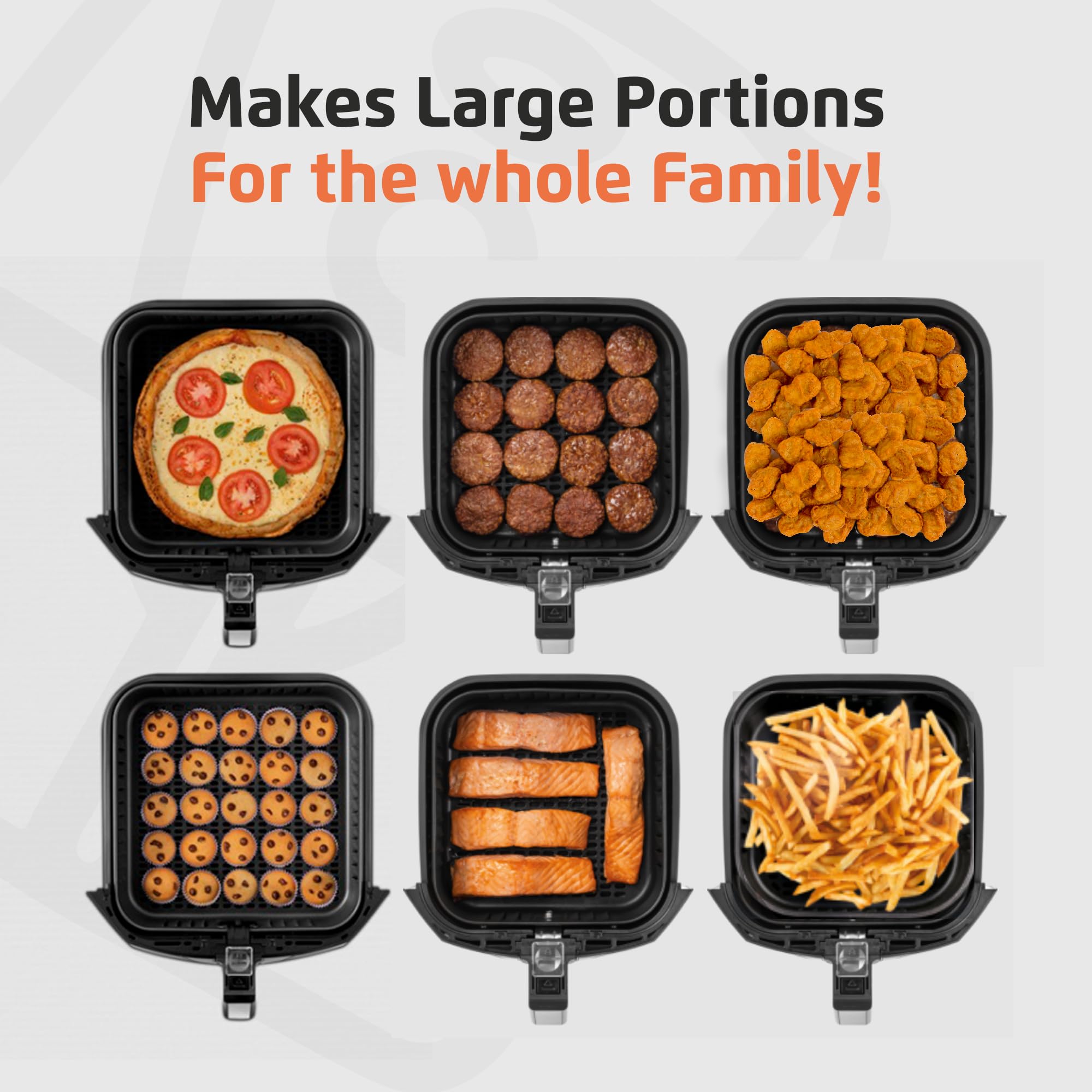 8.6 Quart Large Air Fryer with Quick Heat Circulation - 1800W, 2 Dial Controls, Removable Square Basket - Low Fat, Healthy Cooking for Family Meals, Snacks & Parties - Black