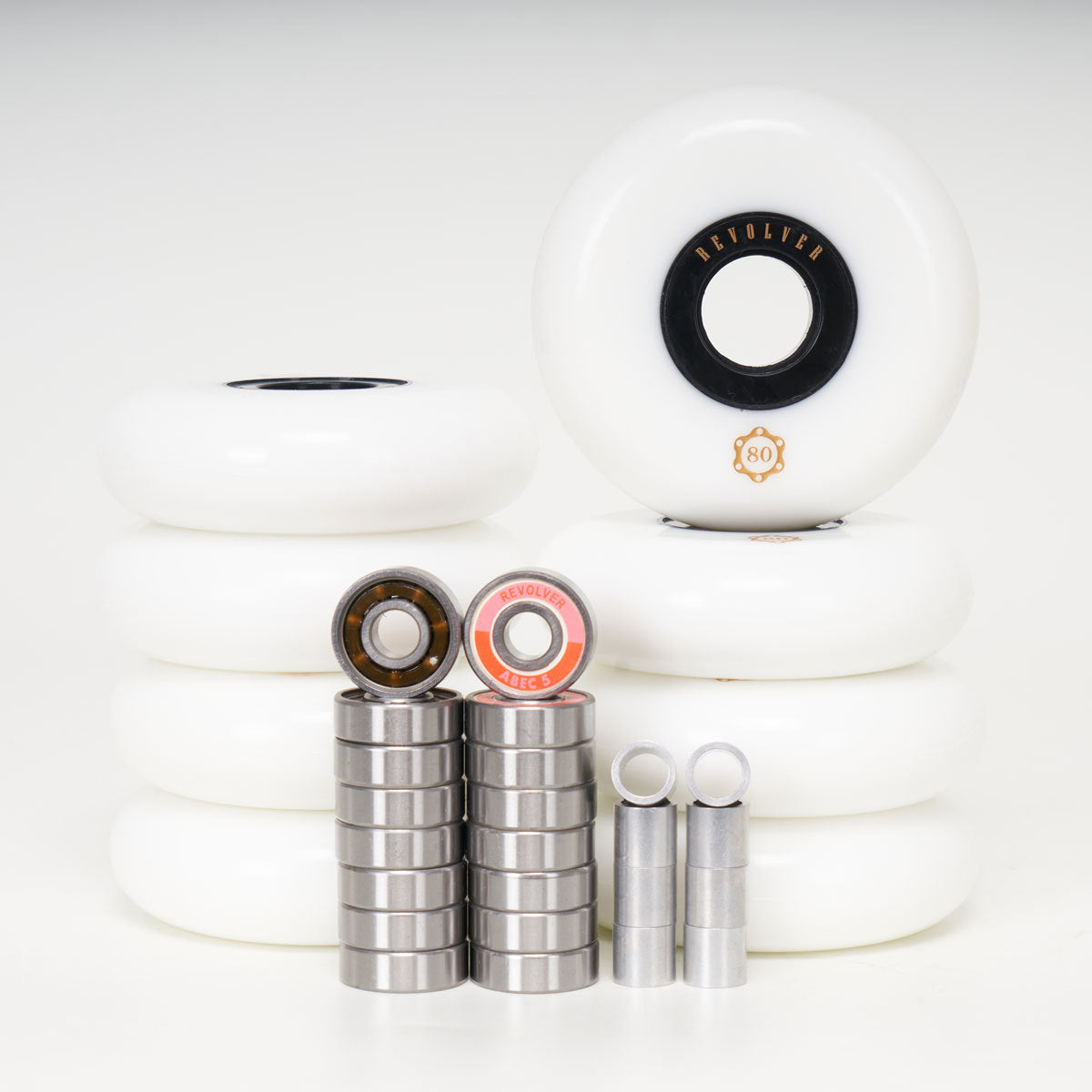 Revolver 80mm Complete Skateboard Wheel Set with Bearings & Spacers - Pack of 8 Wheels for Smooth Riding & Longboard Performance