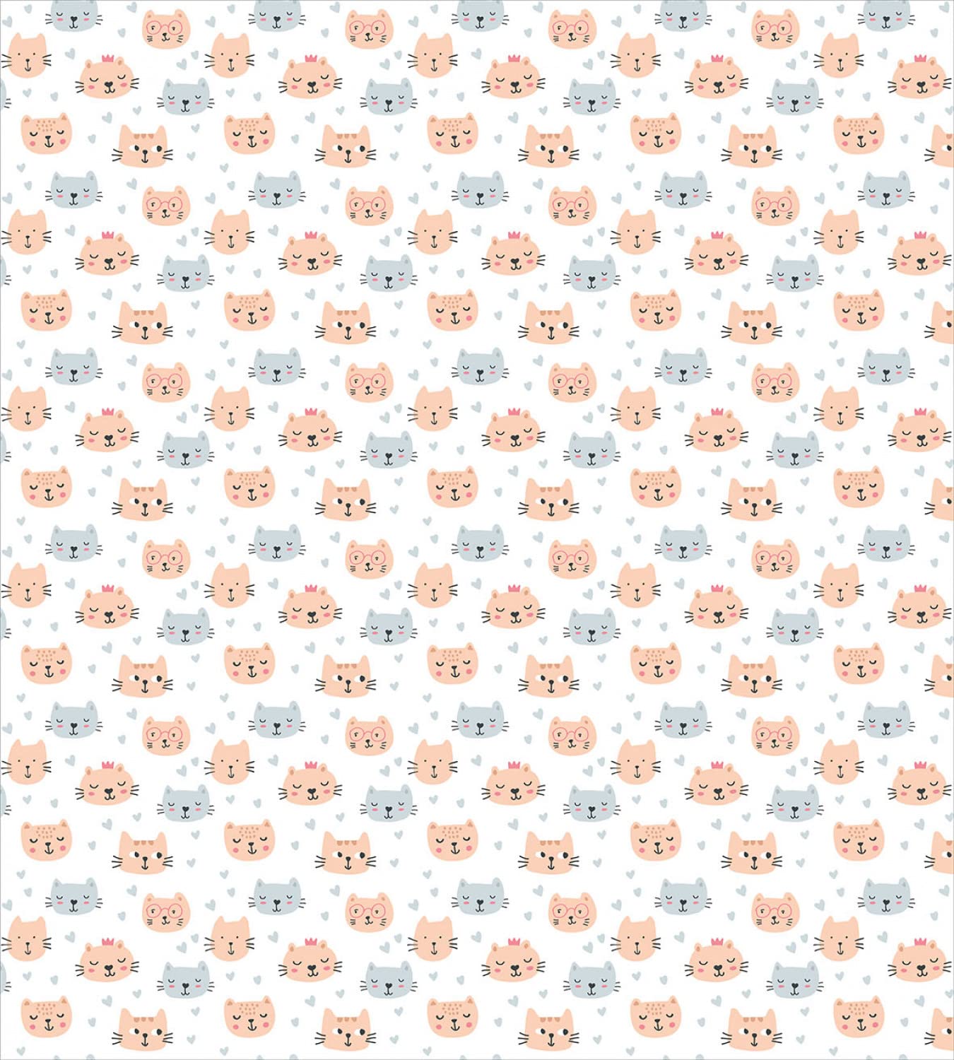 Ambesonne Cat Duvet Cover Set - Doodle Style Pet Theme with Faces & Hearts - 2 Twin Size Duvet Covers & 2 Pillowcases - Peach Blue Grey - Perfect for Kids' Rooms, Pet Lovers & Cozy Bedroom Decor
