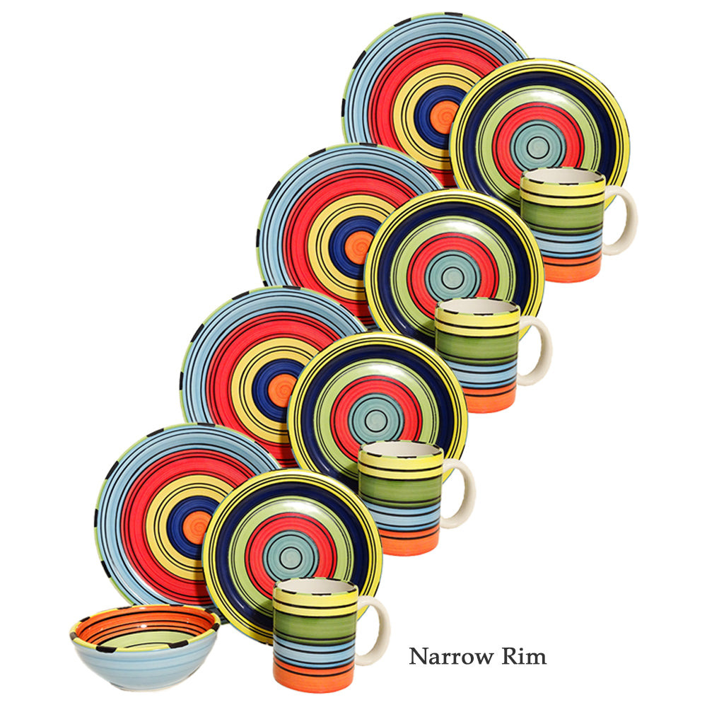 16-Piece Colorful Striped Dinnerware Set - Acapulco Style Porcelain Plates, Bowls & Mugs for Casual Dining, Entertaining & Everyday Use