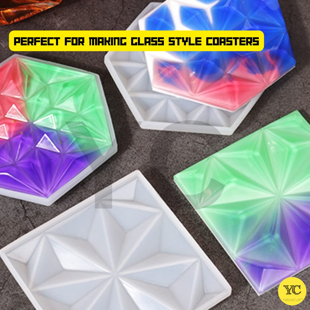 YellowCult™ 3D Resin Silicone Mold for DIY Crafts - Crystal Texture 6-Sided (4 Pack) - Perfect for Resin Art, Soap Making, Chocolate Molds, Candy, Ice Cubes & Candle Making Supplies - Ideal for Home Decor, Gift Making & Creative Projects