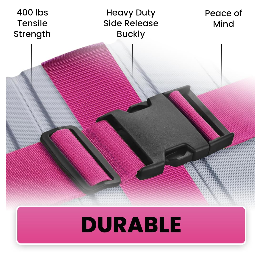 L'AIKEAU 4-Pack Travel Luggage Straps - Adjustable Suitcase Belt, Backpack & Bag Straps - Secure Travel Accessories for Suitcases, Carry-Ons & Duffel Bags (Pink) | Perfect for Air Travel, Road Trips & Vacation Packing