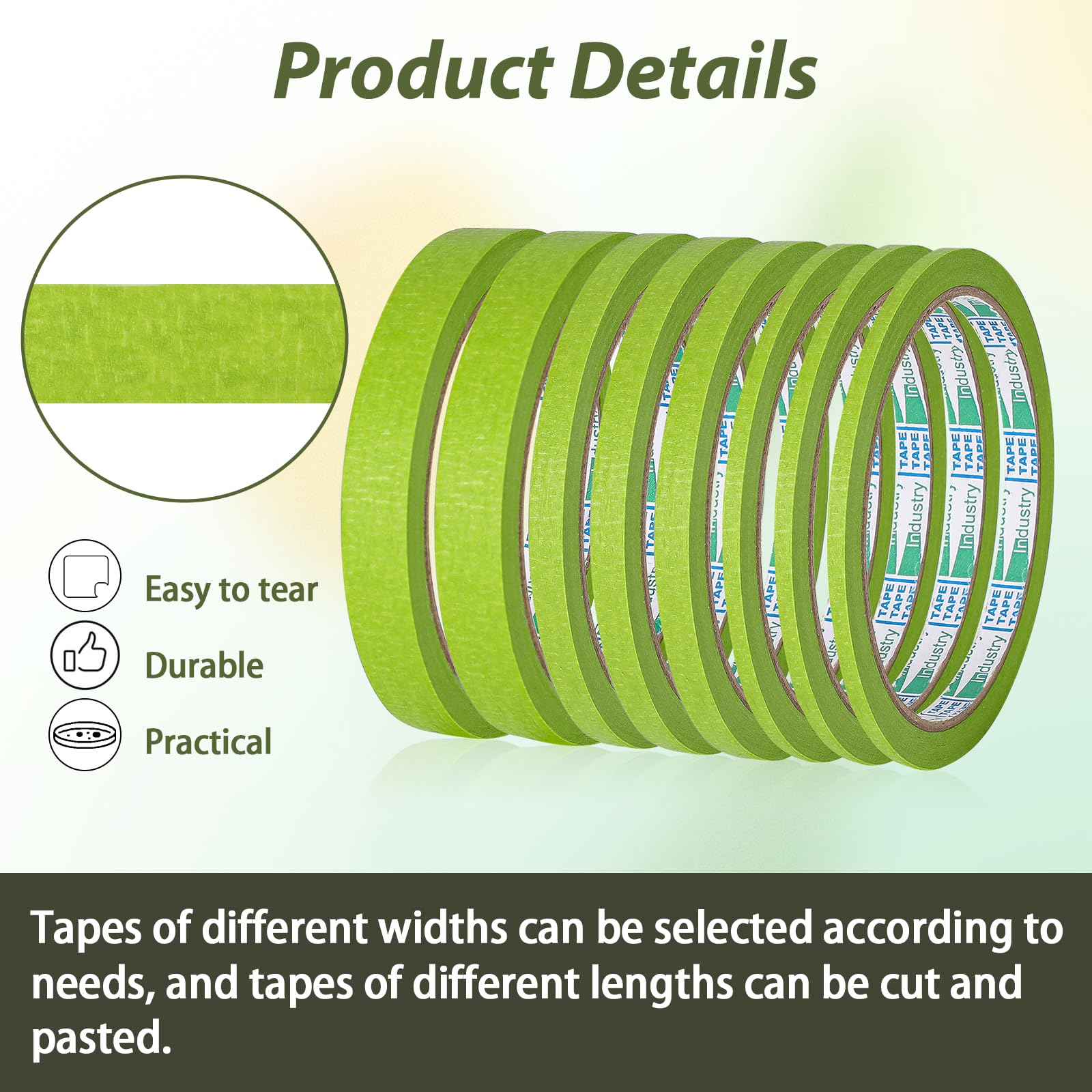 8 Rolls Pinstripe Tape Set - 1/8, 1/4, 1/2 Inch Thin Masking Tape for Painting, DIY & Auto Detailing | Green Painter's Tape for Walls, Boards & Automotive Projects | High Precision Adhesive Stripe Tape for Clean Lines & Professional Results