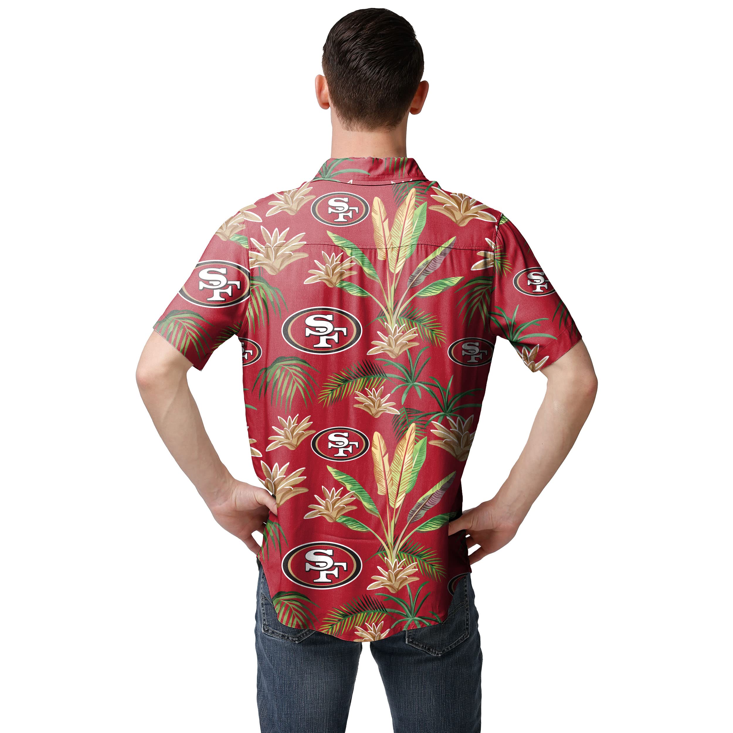 NFL Men's Team Logo Floral Aloha Tropical Button-Up Shirt - Hawaiian Style Casual Wear for Beach, Summer Parties & Football Games