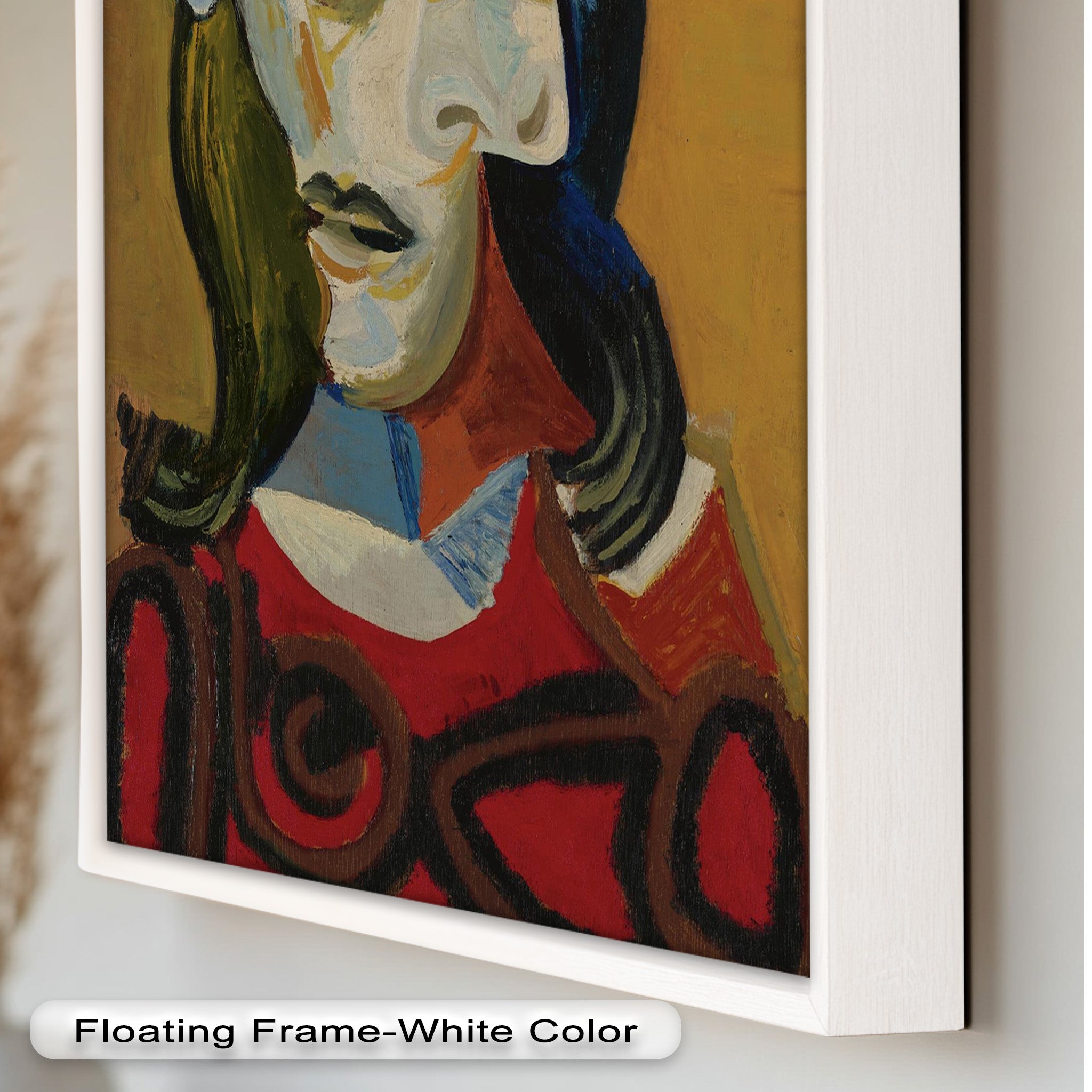 Abstract Portrait with Red Garment - Picasso Style Oil Painting Reproduction - Wall Art for Living Room, Bedroom & Office Decor
