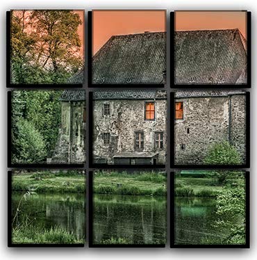 9-Piece Vintage Castle Wall Art Canvas Print Set - Medieval History Theme Home Decor - 30x30 Inch Framed Paintings for Living Room, Bedroom, Office | Perfect for Gothic, Historical & Fantasy Room Decor