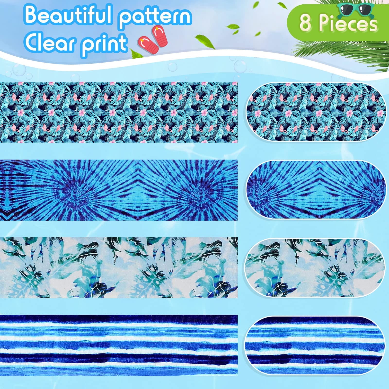 8 Pack Large Windproof Elastic Towel Bands for Beach Chairs - 15.75
