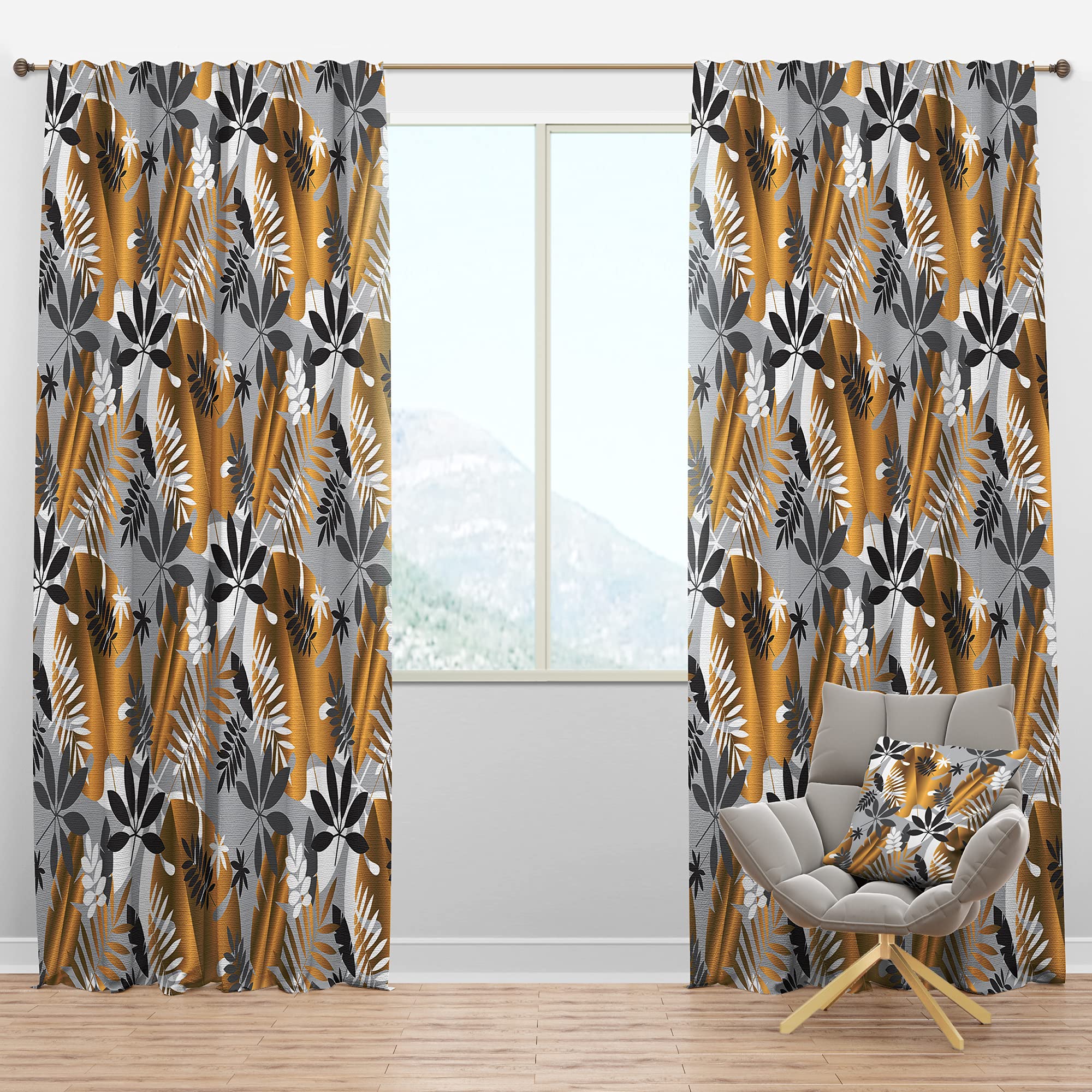 DesignQ Blackout Curtains - Geometric Luxury Jungle Foliage Pattern Thermal Insulated Drapes for Bedroom & Living Room (52x120, Single Panel) - Perfect for Home Decor, Light Blocking & Energy Efficiency