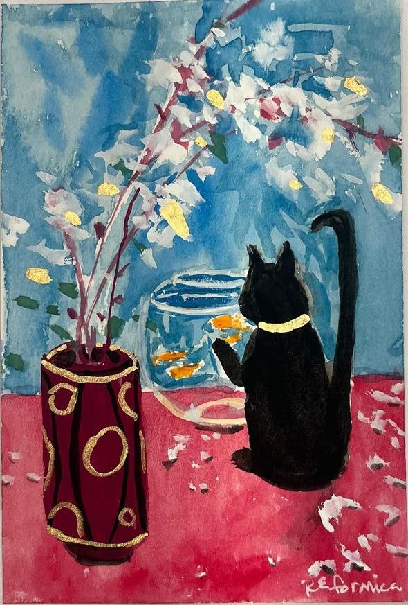 Ruth Formica Black Cat Painting Notecard Set - Handmade Art Greeting Cards for Cat Lovers, Perfect for Birthdays, Thank You Notes & Home Decor