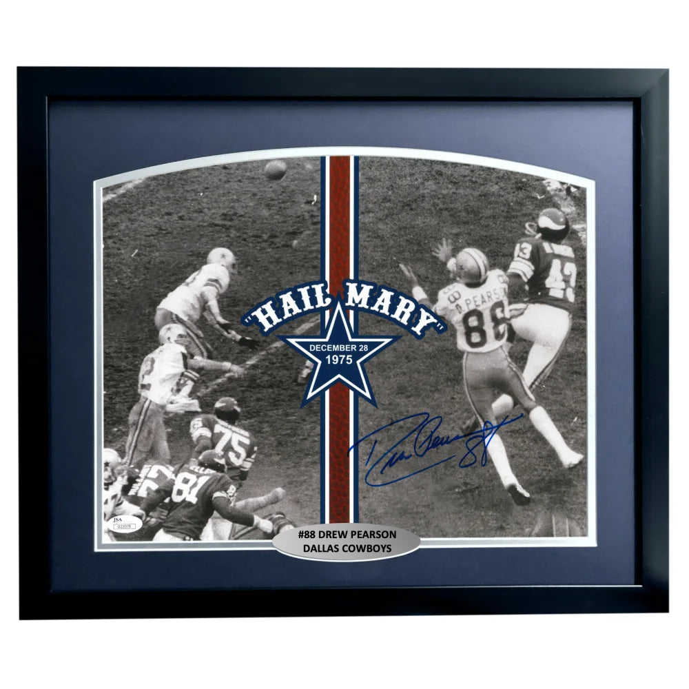 Drew Pearson Autographed Dallas Cowboys Framed 11x14 Photo with JSA COA - Hail Mary Catch with Roger Staubach - Perfect for Sports Memorabilia Collections and Man Cave Decor