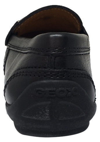 Geox Respira Boys Black Leather Slip-On Dress Moccasins - Breathable Comfort for School & Formal Occasions