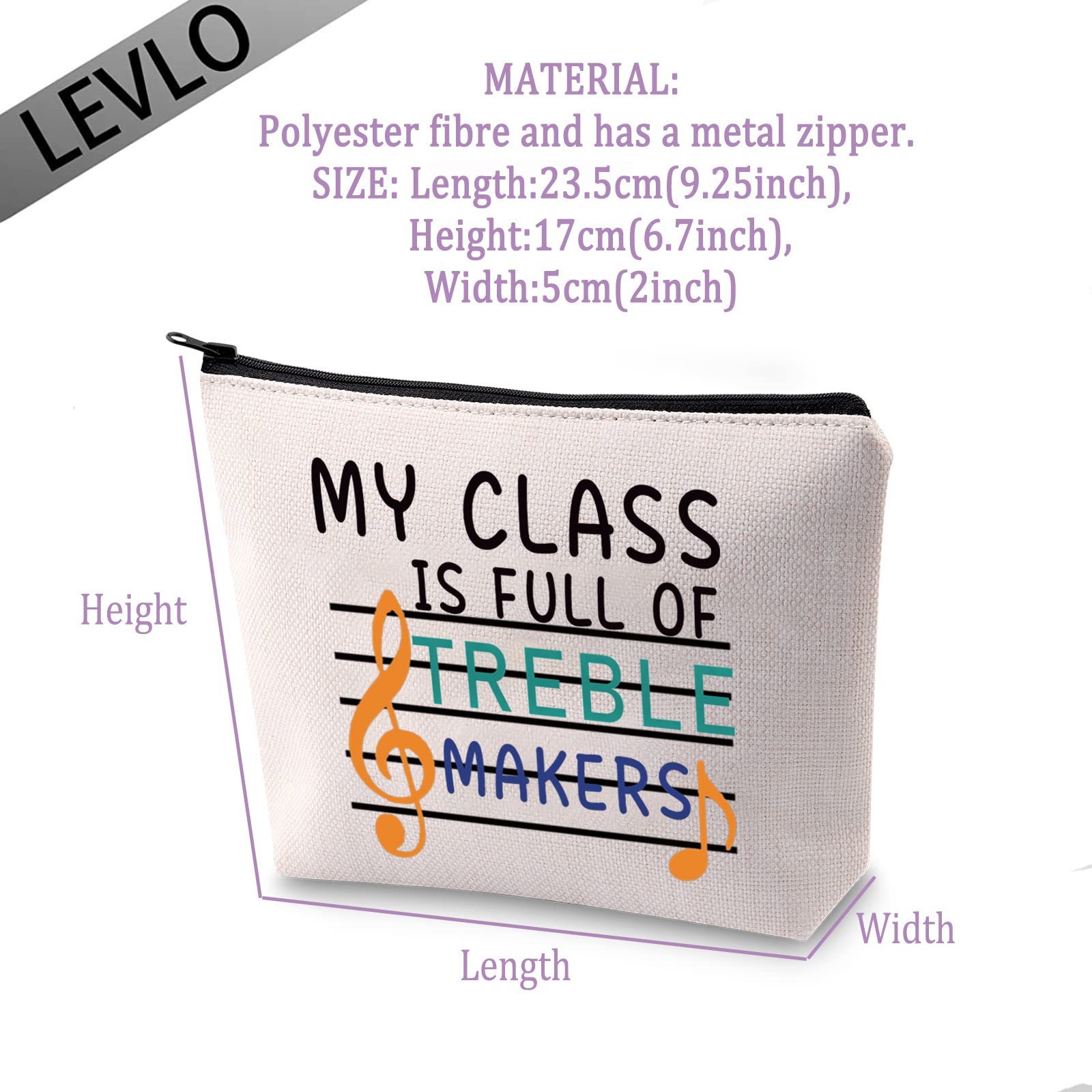 LEVLO Funny Band Teacher Cosmetic Bag - 'My Class Is Full of Treble Makers' Makeup Pouch - Perfect Gift for Music Educators, Teacher Appreciation Day & Band Directors - Great for School, Rehearsals & Travel