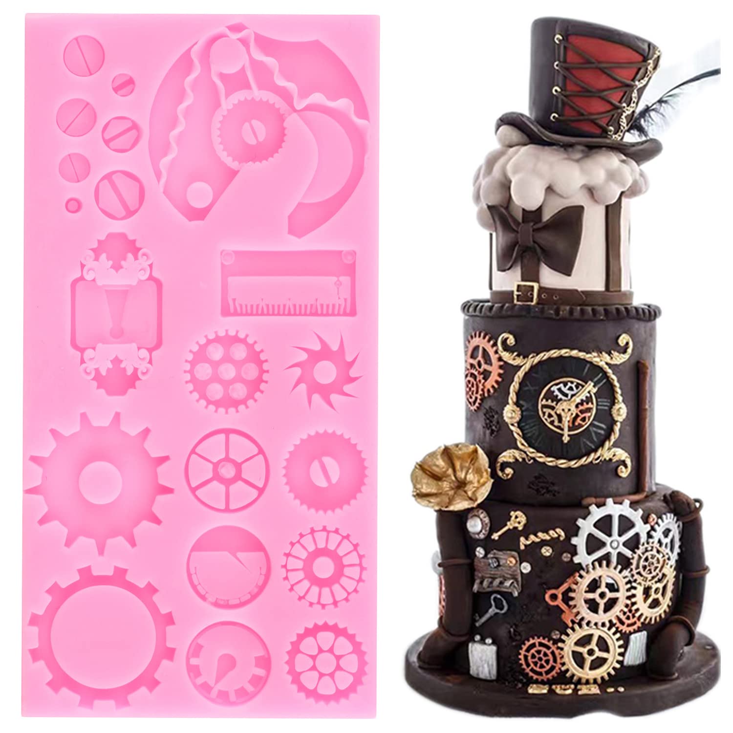 Steampunk Gear Silicone Mold Set of 3 - Compass Cogs & Gears Teeth Fondant Molds for Cake Decorating, Chocolate Candy, Cupcake Toppers & Polymer Clay - Perfect for Steampunk Themed Parties, DIY Crafts & Travel Inspired Desserts