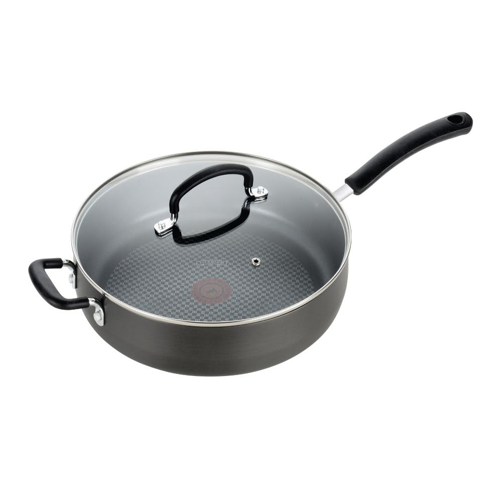 T-fal Ultimate Hard Anodized Nonstick 5-Quart Jumbo Cooker with Lid & Helper Handle - Oven & Broiler Safe to 400°F, Dishwasher Safe - Perfect for Deep Frying, Sautéing & Family Meals - Grey Cookware Set