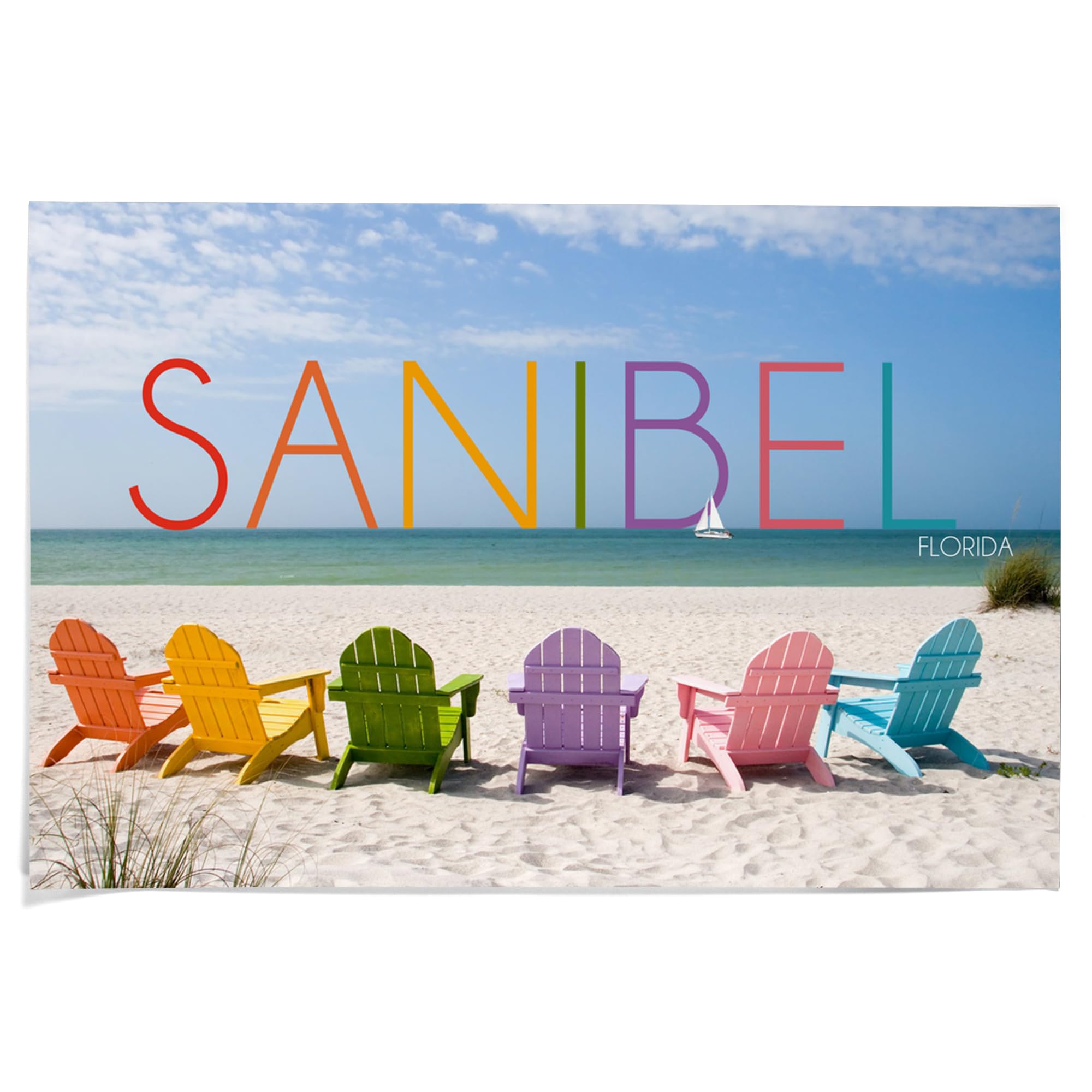 Lantern Press 36x54 Inch Giclee Art Print - Sanibel Florida Beach Chairs Wall Decor - Vibrant Coastal Artwork for Living Room, Bedroom & Office Decor