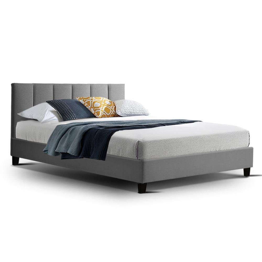 Alma Bed Grey & Gray Bonnell Spring Mattress - Medium Firm Support - Double Package Set for Guest Room & Master Bedroom