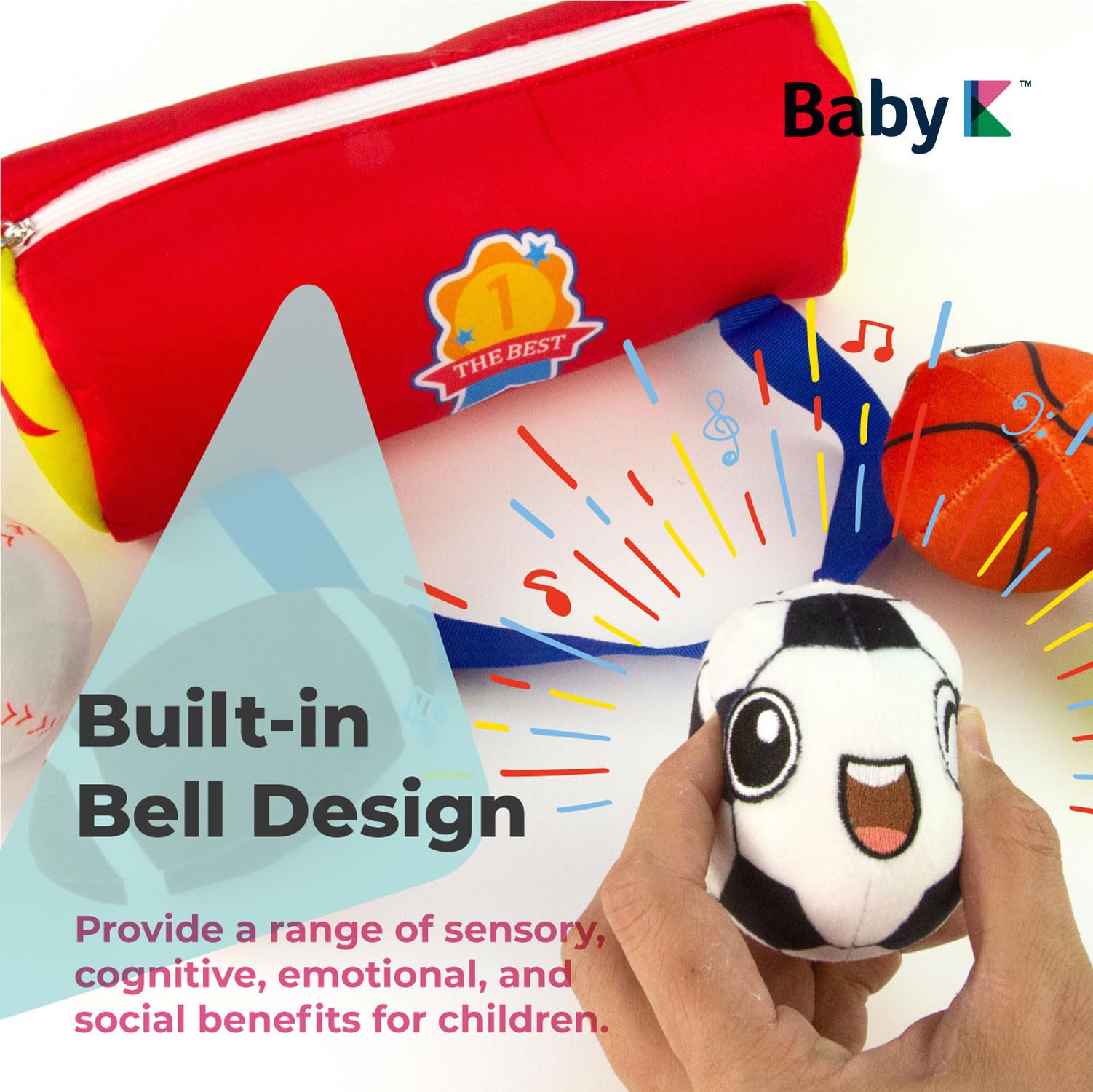 My First Sports Bag for Baby with 4 Soft Plush Balls - Football, Basketball, Baseball & Tennis Rattle Toys for 1 Year Old Toddlers | Perfect for Early Learning, Sensory Play & First Birthday Gifts