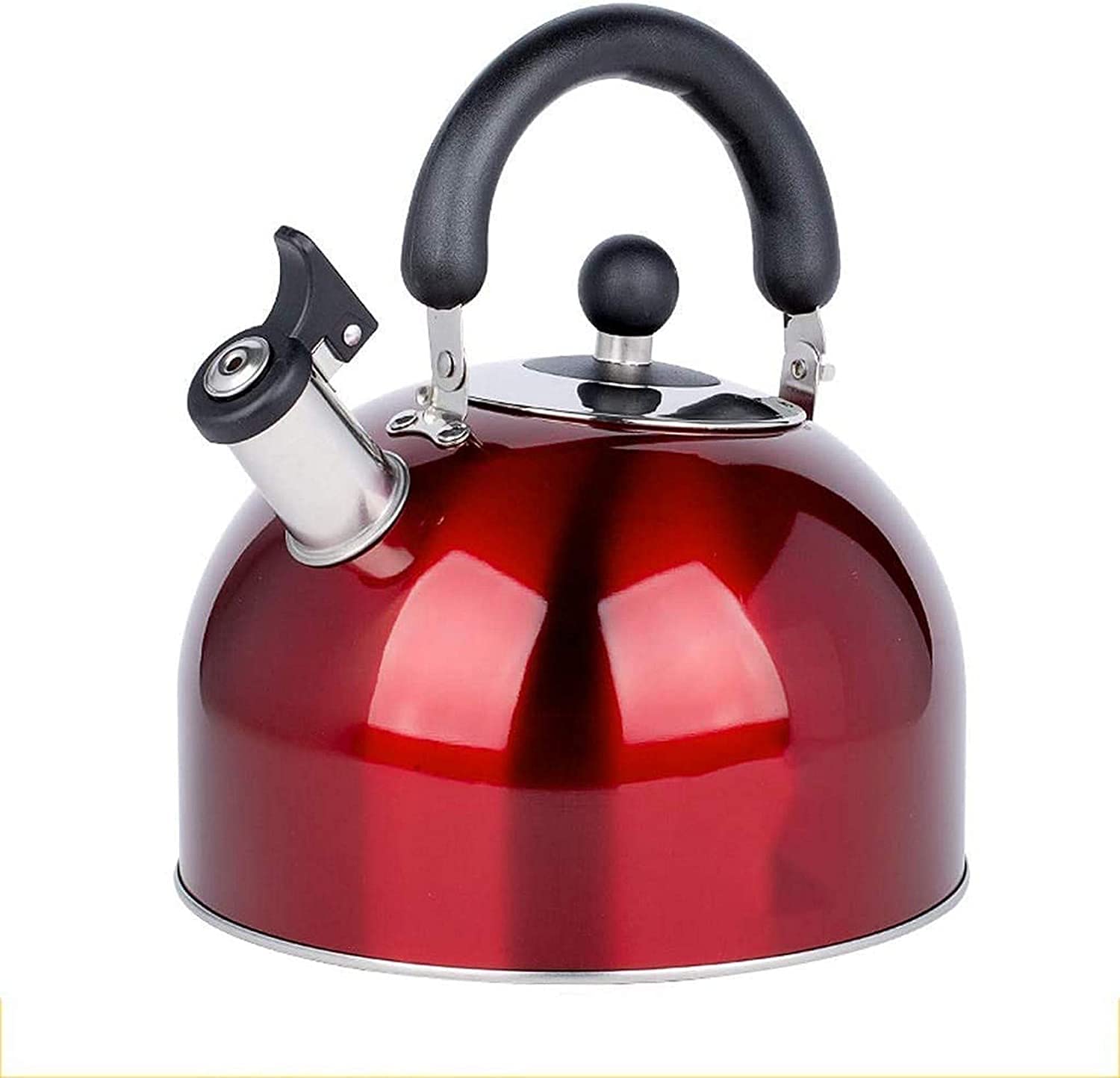 Premium 304 Stainless Steel Whistling Stovetop Tea Kettle - Large Capacity Induction & Gas Compatible - Durable Thickened Design (Red, Large) - Perfect for Home, Office & Camping Use