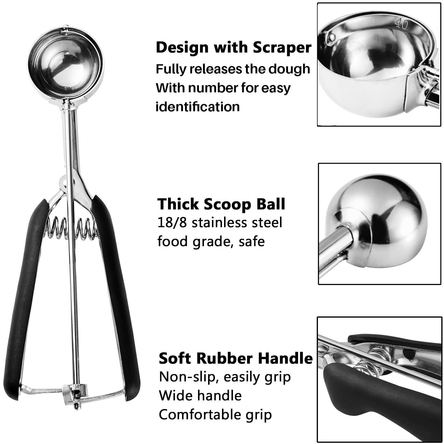 1 Tbsp Small Cookie Scoop for Baking - Durable Stainless Steel Cookie Dough Scoop with Soft Grip & Comfortable Trigger Release - Perfect for Cookies, Ice Cream, Muffins, Melon Balls & Meatballs - Essential Baking Tool for Home & Professional Kitchens