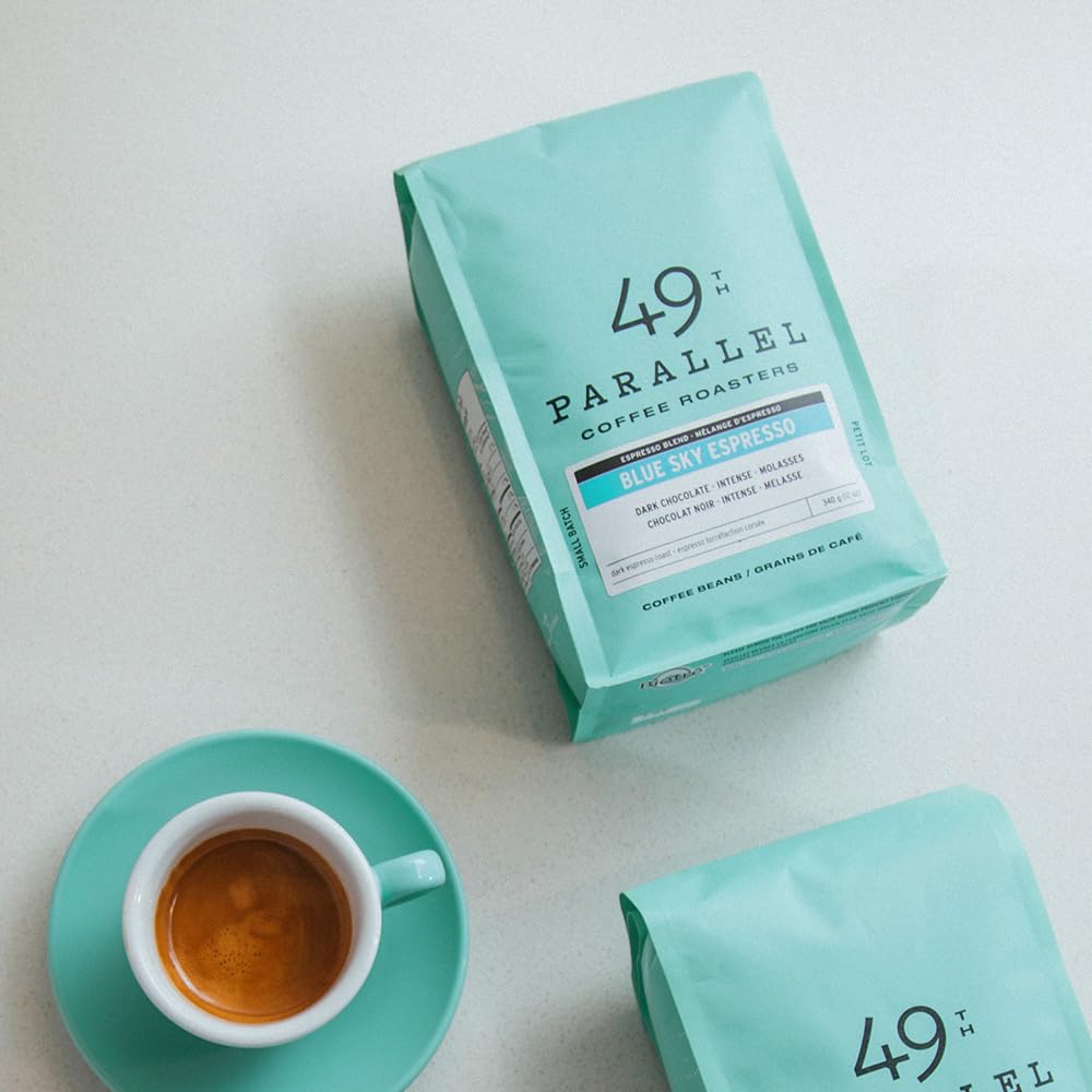 49th Parallel Coffee Roasters - Blue Sky Espresso Roasted Coffee Beans, 12oz Bag | Premium Whole Bean Coffee for Espresso Machines & French Press | Perfect for Home Brewing & Office Use
