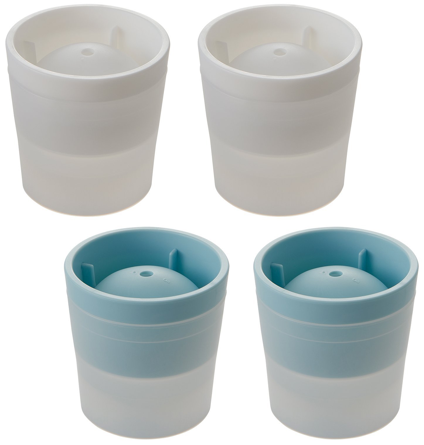 Premium Ice Ball Maker Mold - 60mm Sphere Set of 4 (2 White & 2 Light Blue) - Perfect for Whiskey, Cocktails & Home Bar Accessories