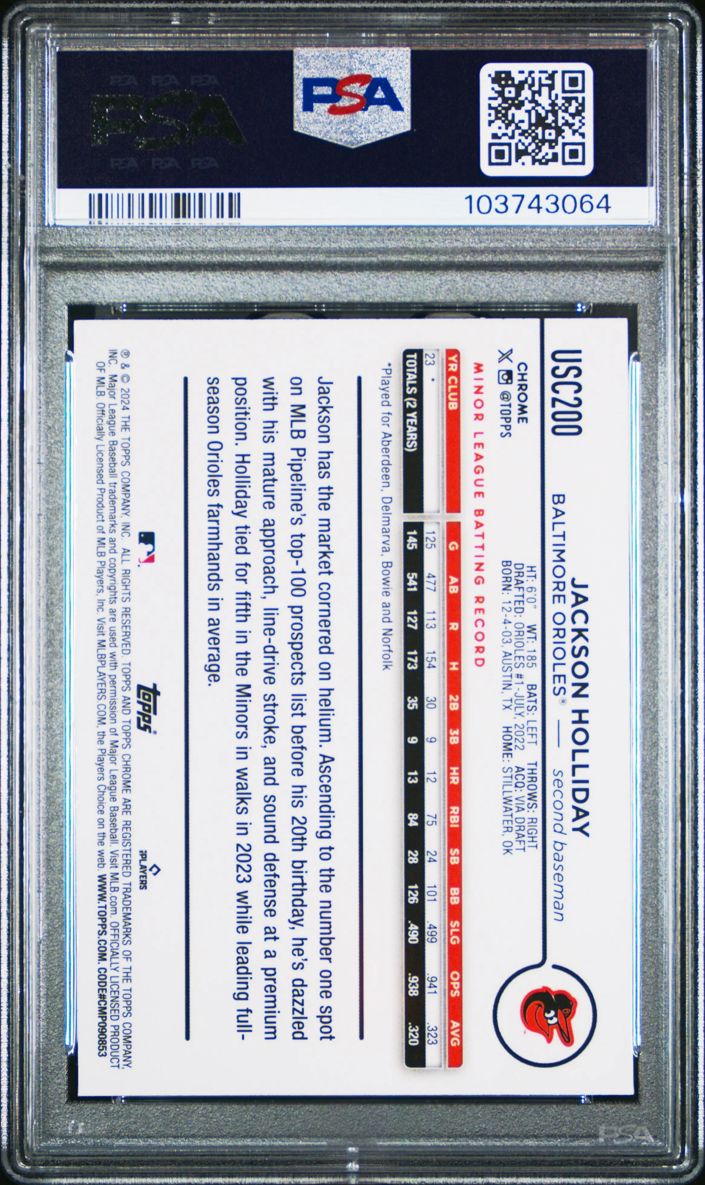 2024 Topps Chrome Update Baseball Jackson Holliday RC Rookie SP PSA 10 Gem Mint - Limited Edition Baseball Card for Collectors & Investors - Perfect for Display, Trading, and Portfolio Growth
