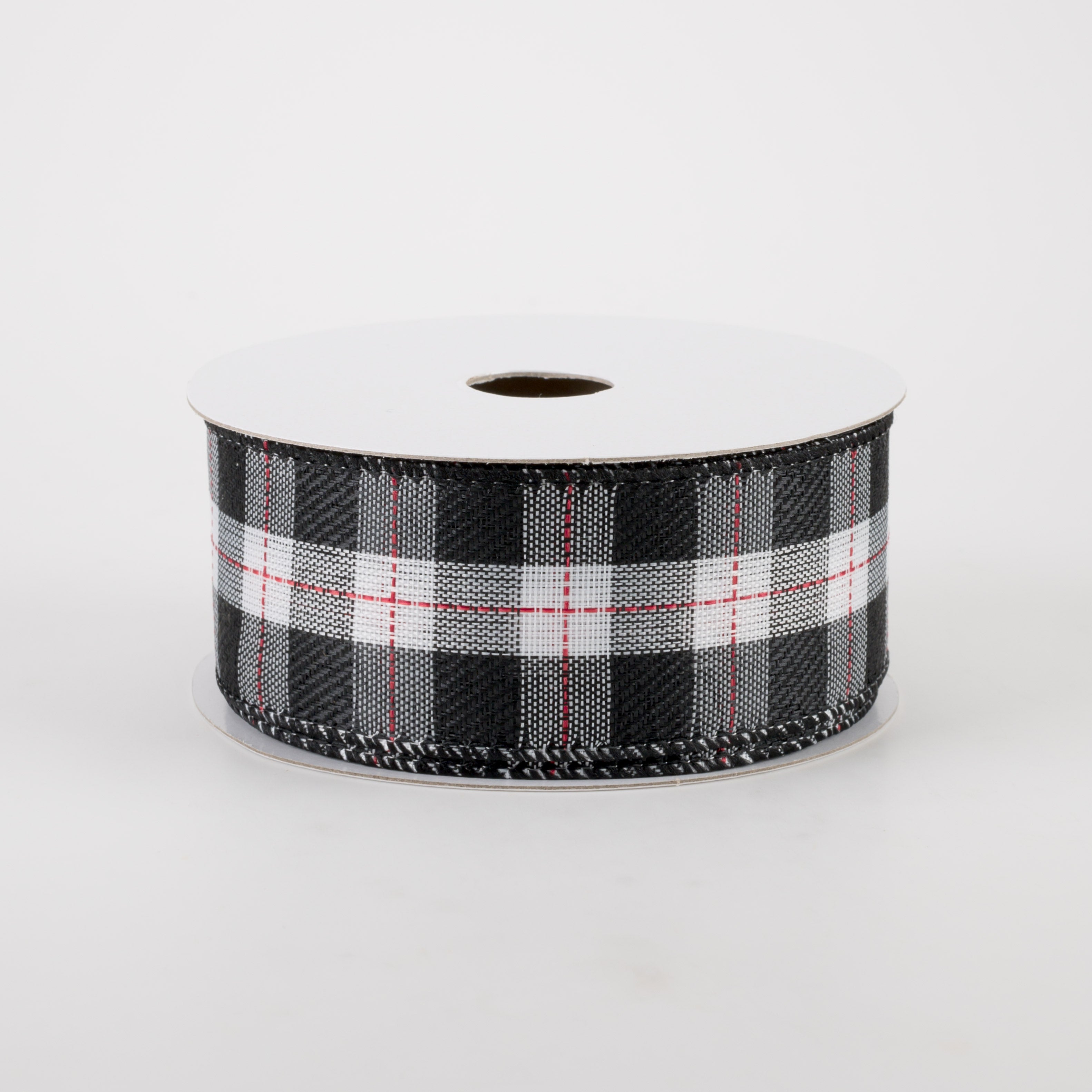 1.5 Inch Black and White Buffalo Plaid Ribbon with Red Stitching - 10 Yards for Gift Wrapping, DIY Crafts, and Holiday Decorations