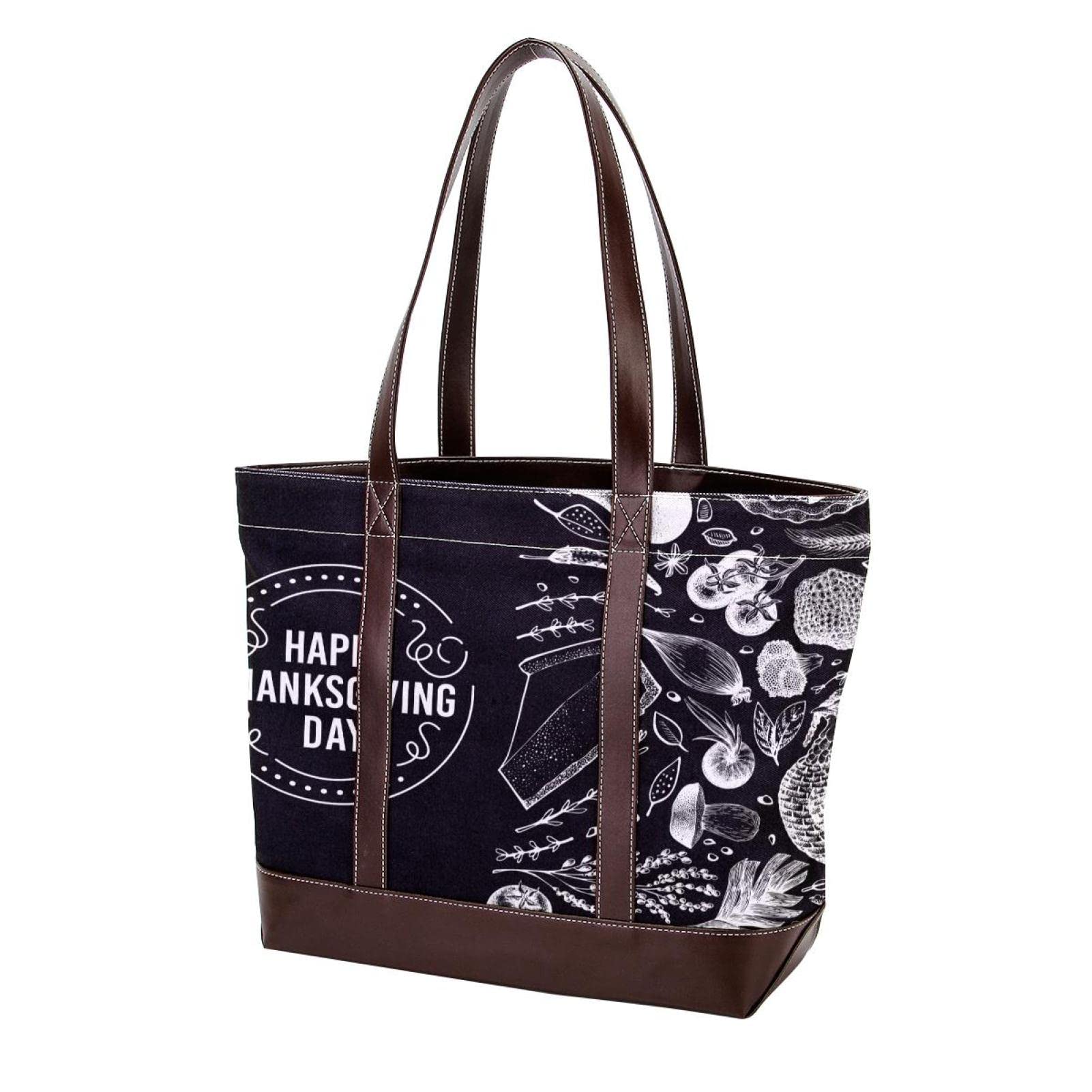 Stylish Large Leather Canvas Tote Bags for Women - Floral Illustration Shoulder Satchel Hobo Purse with Top Handle | Perfect for Work, Travel, Shopping & Everyday Use