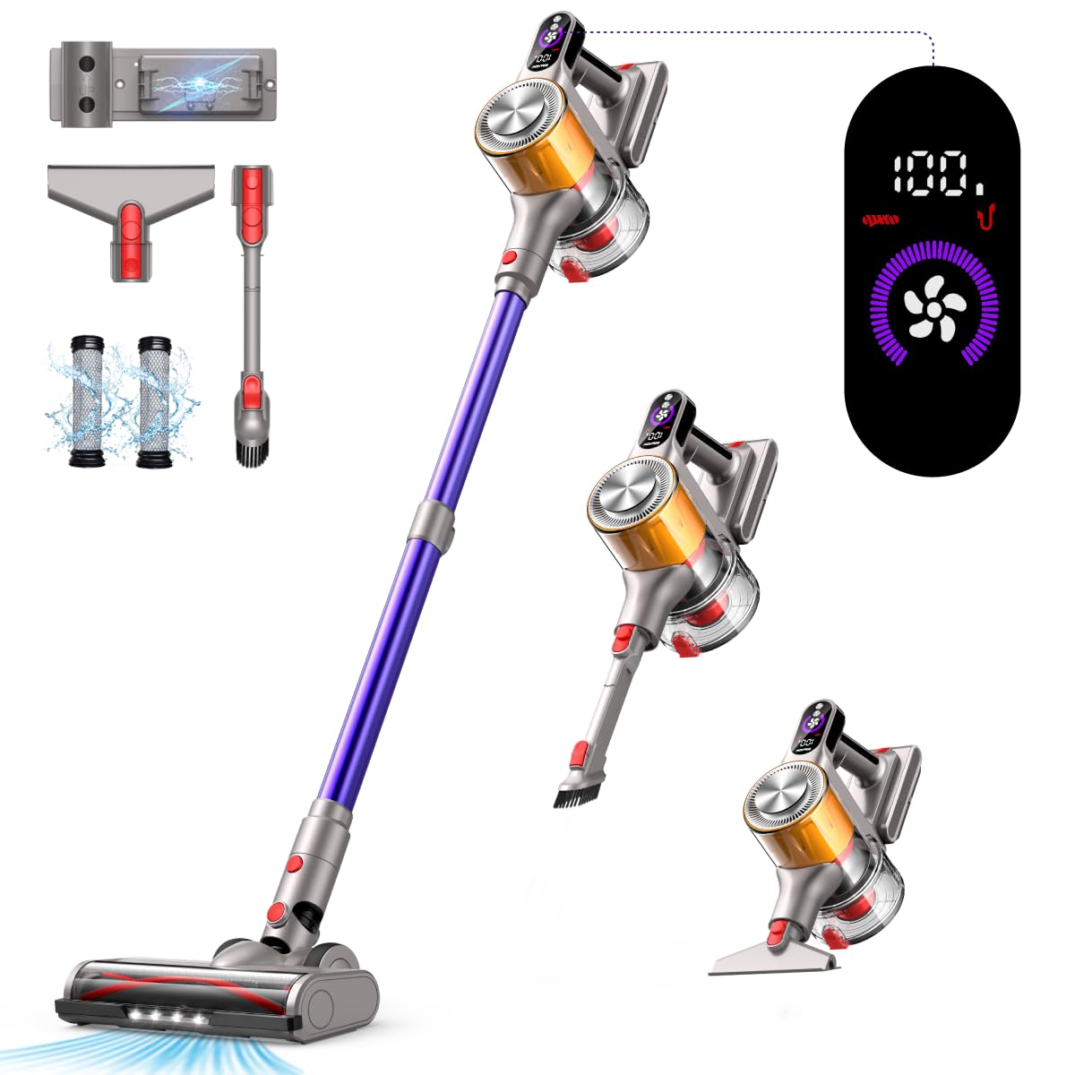 Powerful 550W/45KPa Cordless Vacuum Cleaner with Charging Station - 60 Min Runtime, 1.8L Dust Cup, Quiet & Anti-Tangle for Carpets, Hardwood Floors & Pet Hair - Ideal for Home Cleaning & Car Detailing