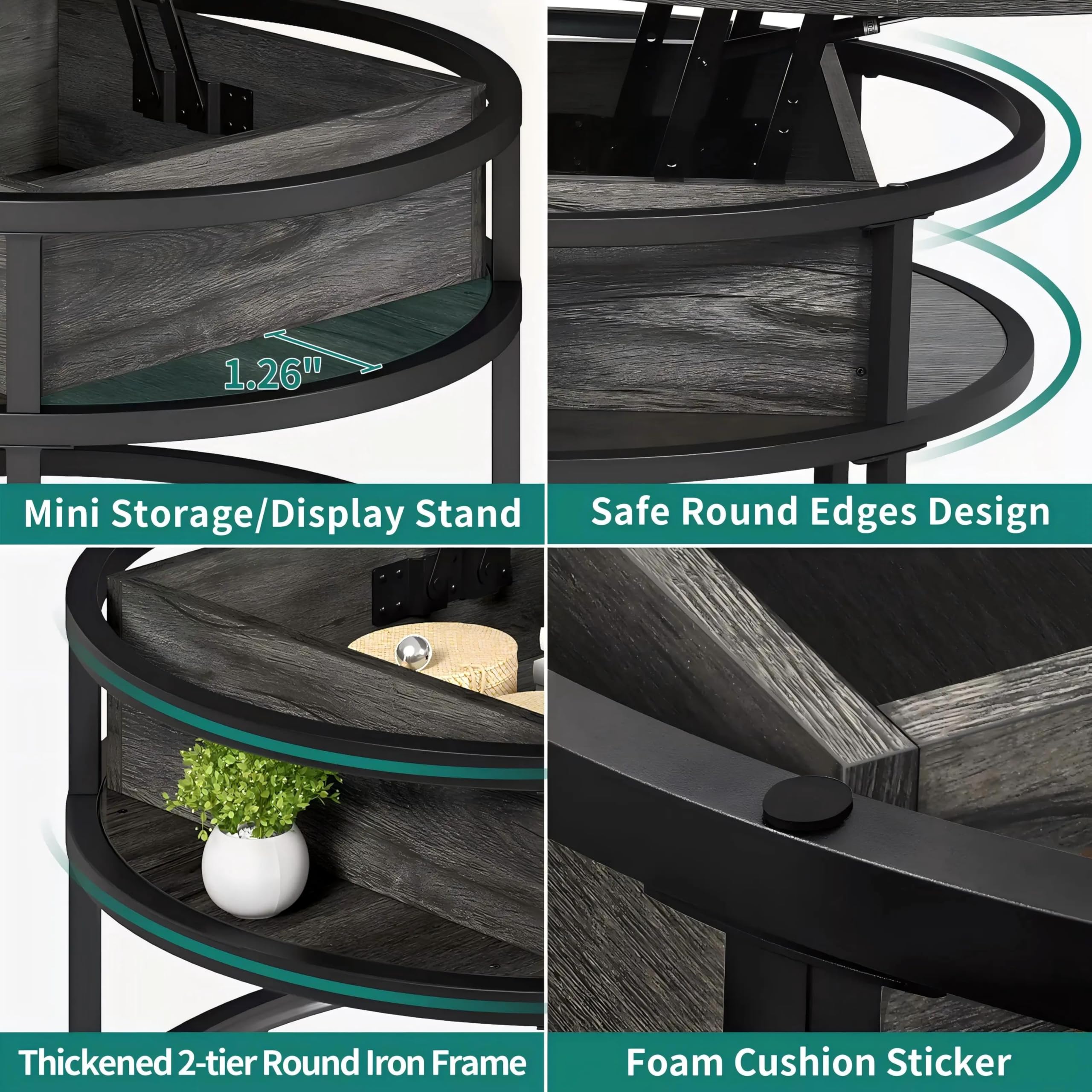 Round Lift Top Coffee Table with Hidden Storage - Modern Farmhouse Wood Center Table for Living Room - Perfect for Small Spaces, Home Decor & Entertaining Guests