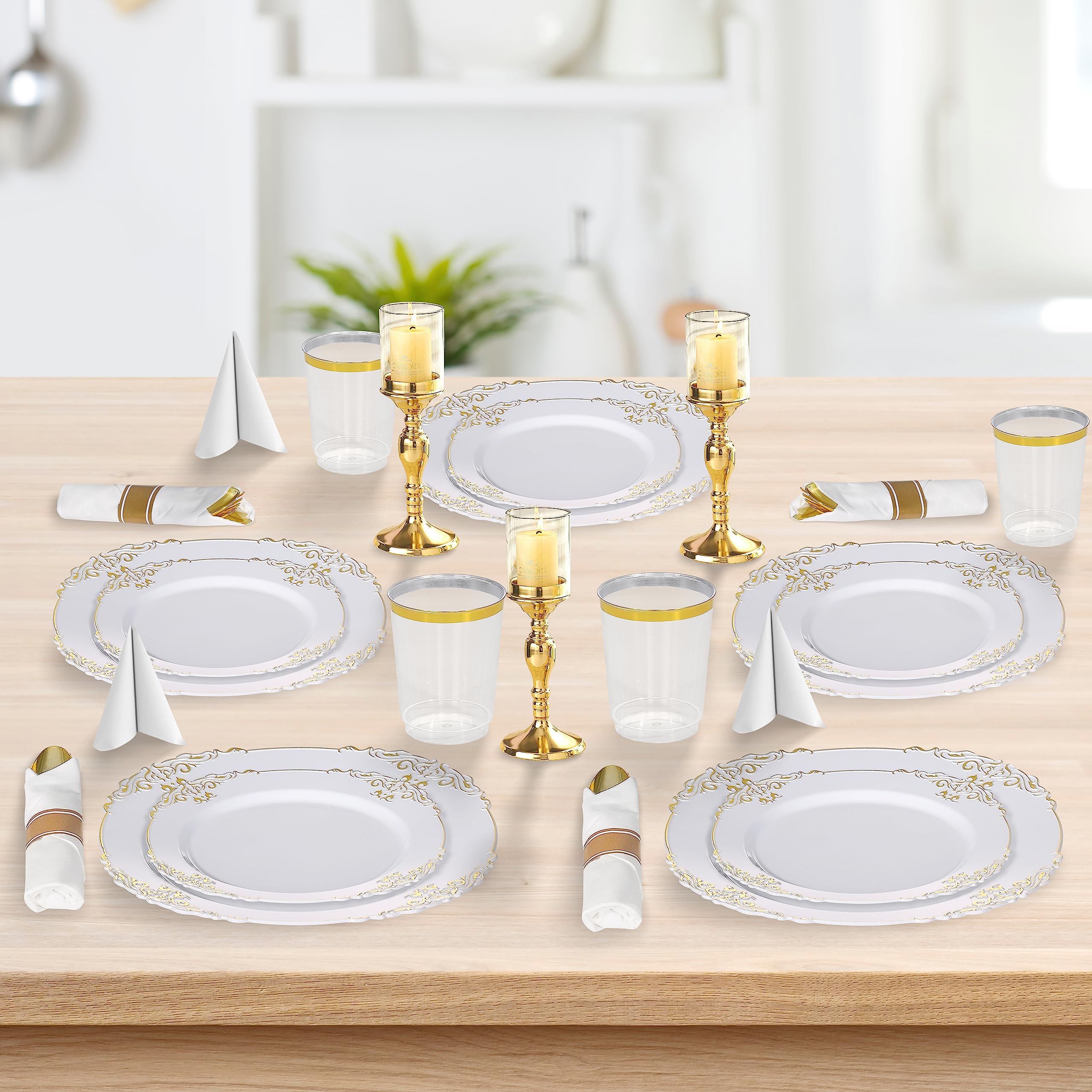 50-Piece Gold Wrapped Plastic Cutlery Set with White Napkins - Disposable Silverware for Parties, Weddings & Events - Elegant Forks, Spoons & Knives - Perfect for Catering, Birthday Celebrations & Formal Dinners - By Zulzzy