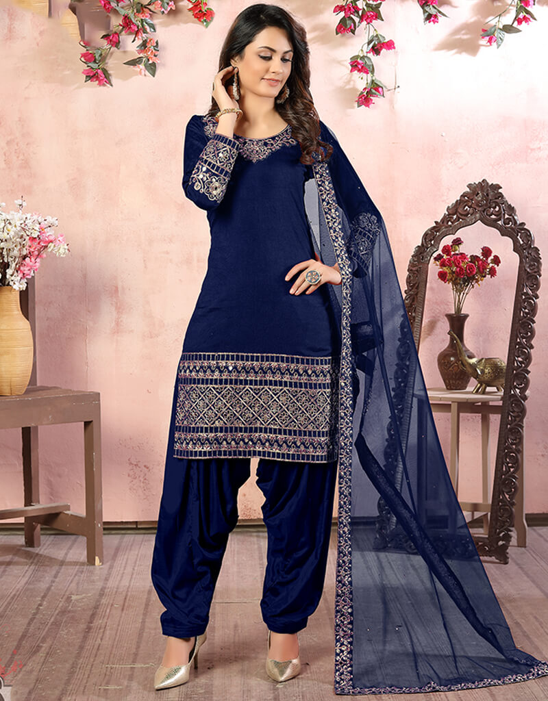 Elegant Blue Art Silk Patiyala Salwar Suit for Women - Traditional Indian Ethnic Wear for Weddings, Festivals & Special Occasions