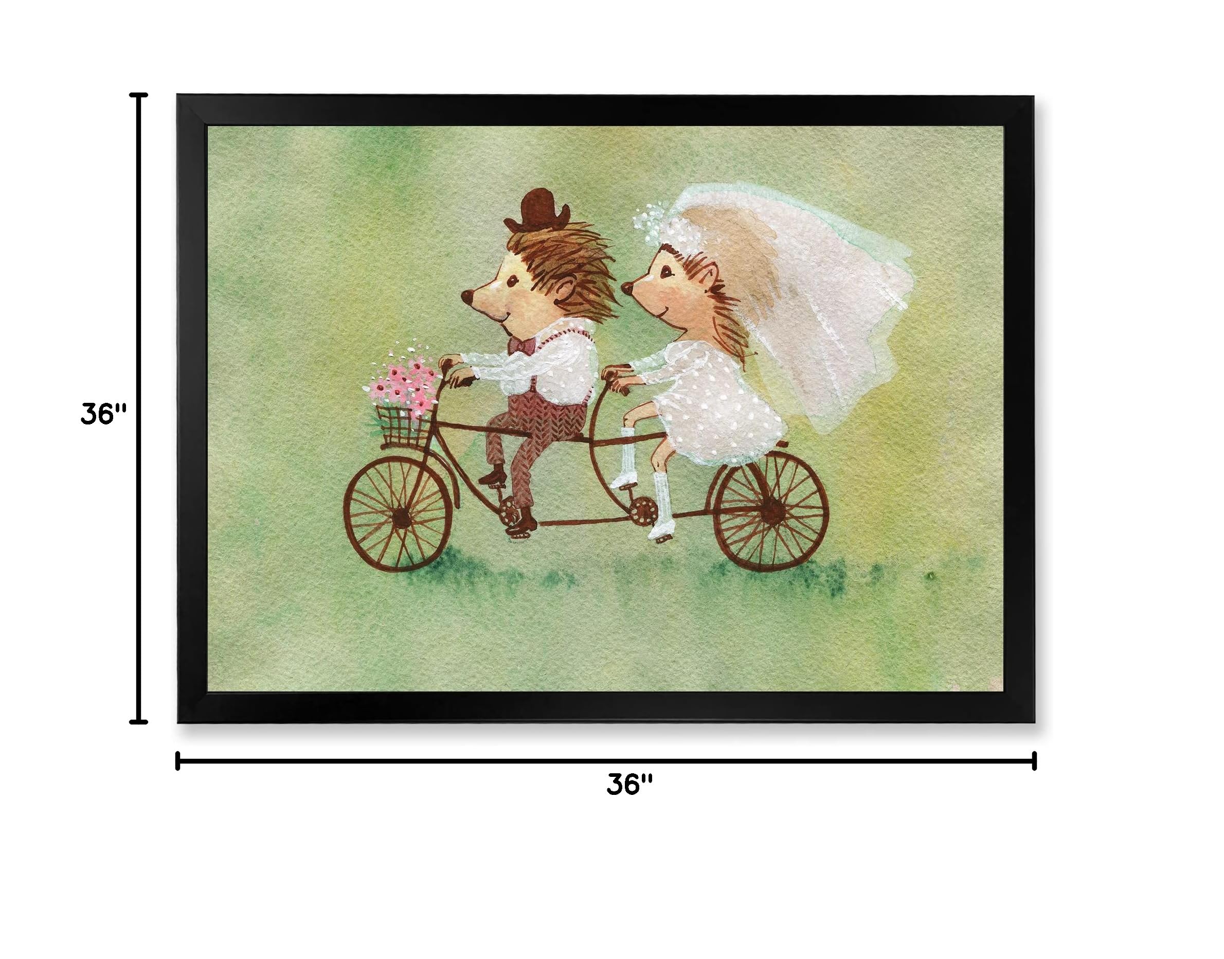 Hedgehog Couple Riding Bike - Traditional Framed Wall Art Decor for Living Room, Bedroom & Office