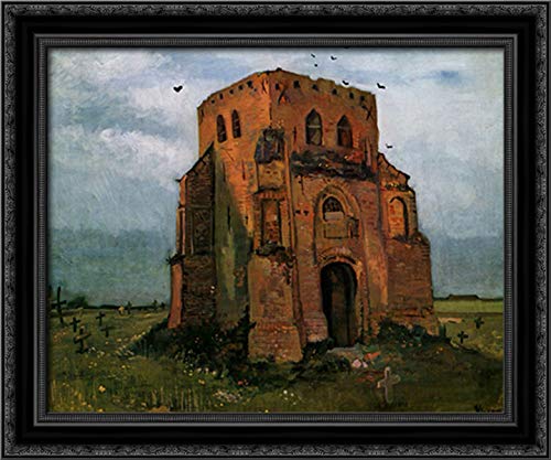 Vincent van Gogh Country Churchyard & Old Church Tower 24x20 Framed Canvas Art - Black Ornate Wood Frame - Perfect for Living Room, Bedroom & Office Decor