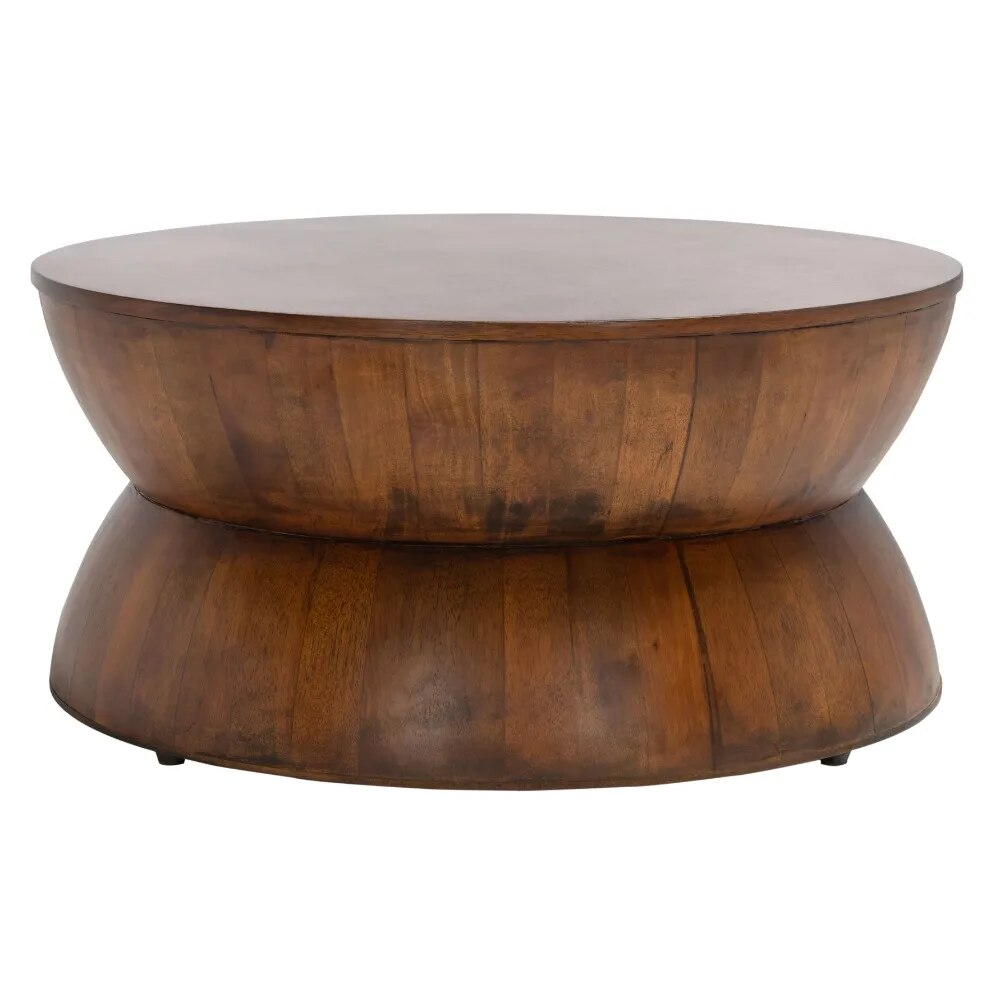 Rustic Solid Wood Round Coffee Table - Handcrafted Farmhouse Living Room Centerpiece for Home Decor & Cozy Gatherings