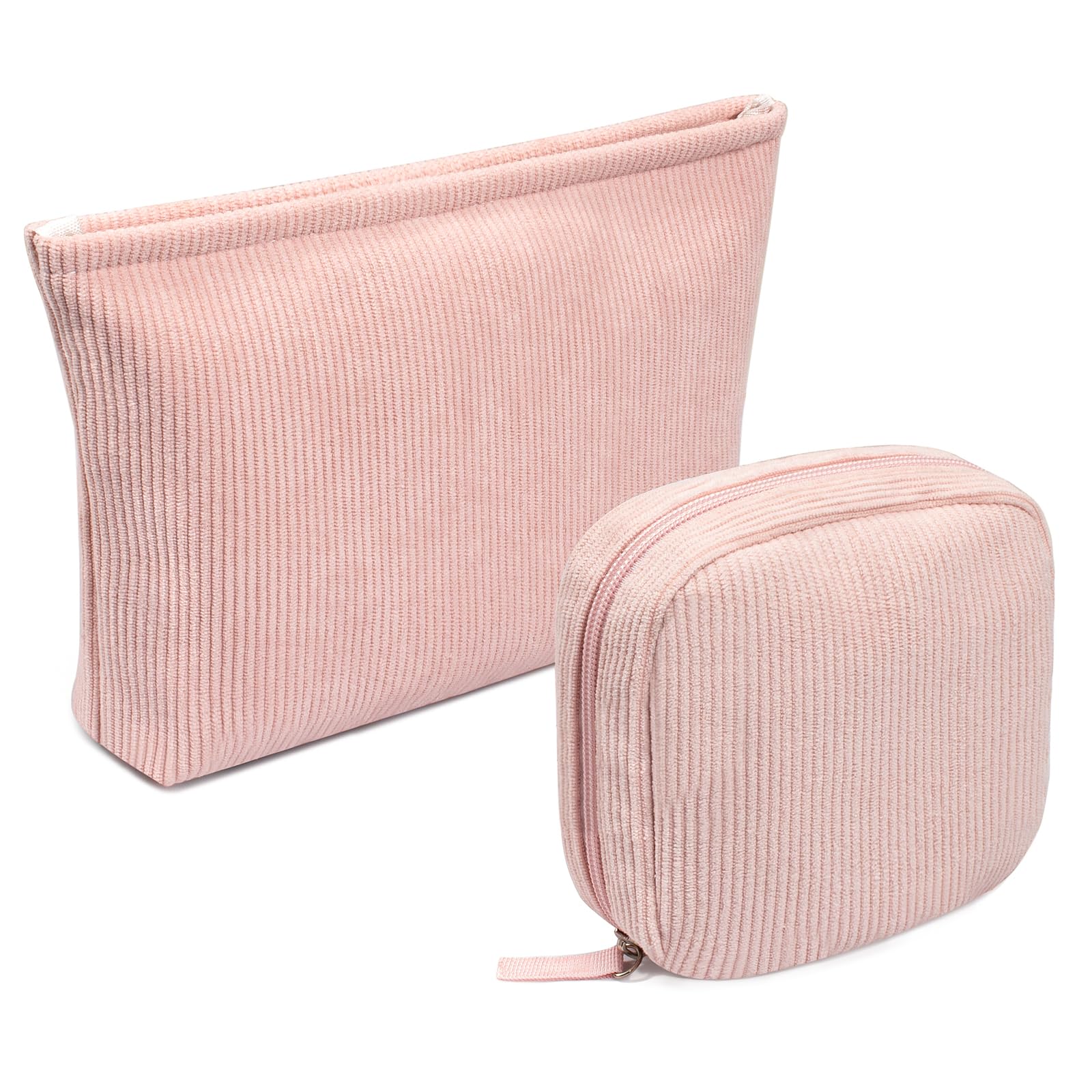 KOTORA 2-Pack Corduroy Makeup Bag Set - Preppy Travel Cosmetic Organizer with Zipper, Small Cute Makeup Pouch for Women | Perfect for Purse, Toiletry Bag & Gift Idea