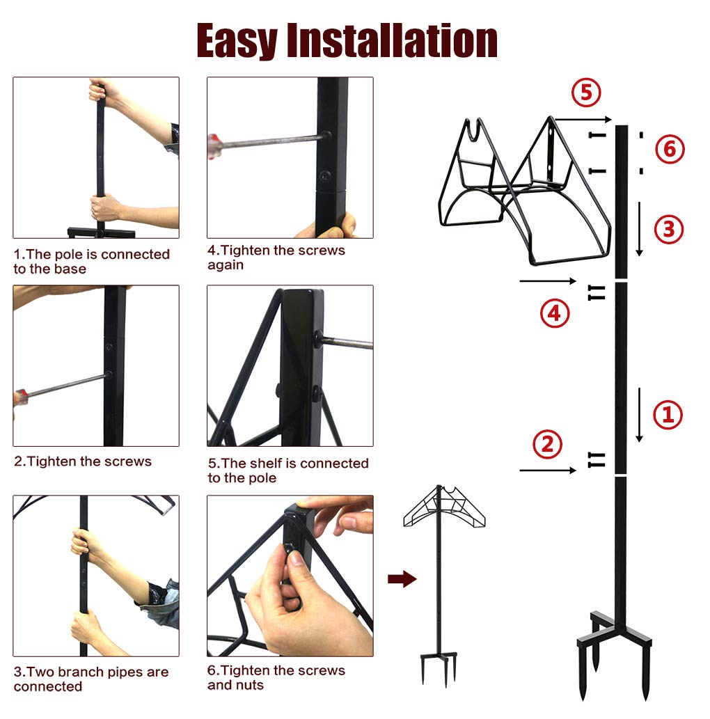 Heavy Duty Freestanding Metal Garden Hose Holder - Outdoor Water Hose Reel Storage Stand for Yard, Lawn & Garden - Bright Black (Hose Not Included) | Perfect for Organizing Hoses in Backyards, Patios & Gardening Areas