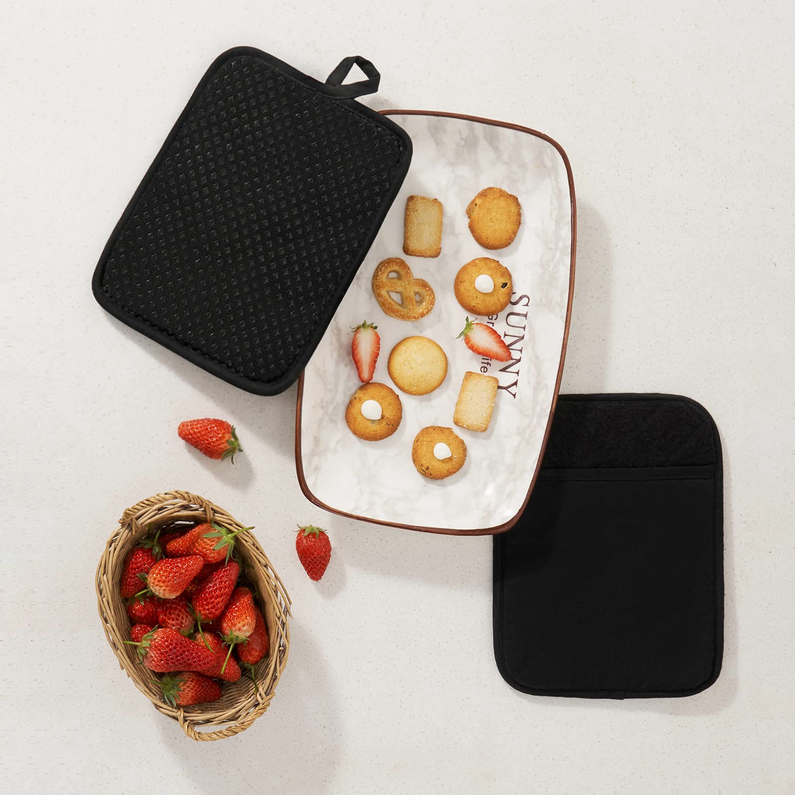 Heat Resistant Silicone Pot Holder Set - 2 Piece Non-Slip Oven Mitts with Pocket (7