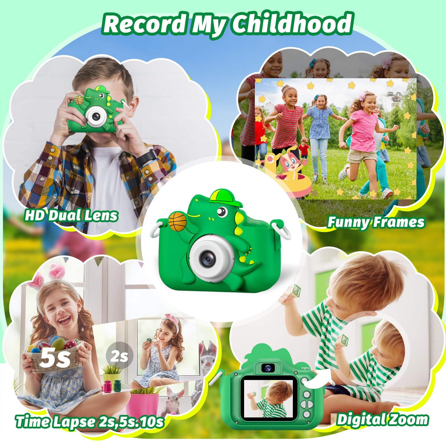 Masterbee Dinosaur Kids Digital Camera Toy - 1080P HD Camera for Boys & Girls Ages 3-12, Fun Educational Gift for Christmas & Birthday - Perfect for Outdoor Adventures, Travel & Creative Photography