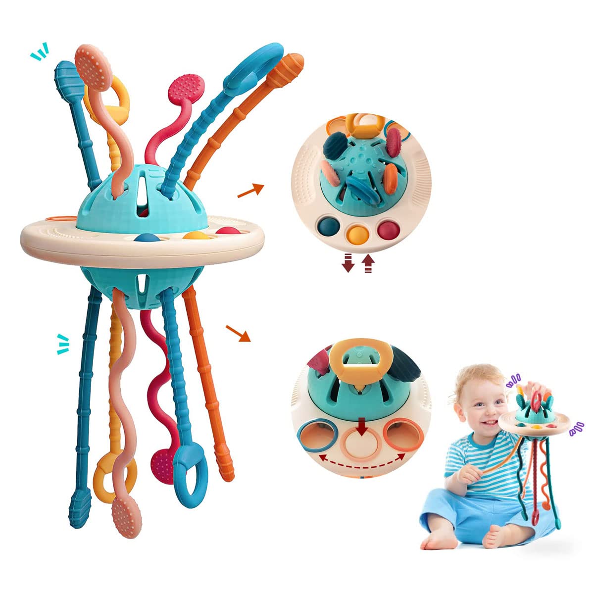 Montessori Sensory Toys for 1 Year Old - Food Grade Silicone Pull String Teething Toys for Babies & Toddlers - Early Educational Fine Motor Skills Activity Toys - Perfect Birthday Gift for 18M+ - Ideal for Daycare, Home Play & Travel Learning Activities