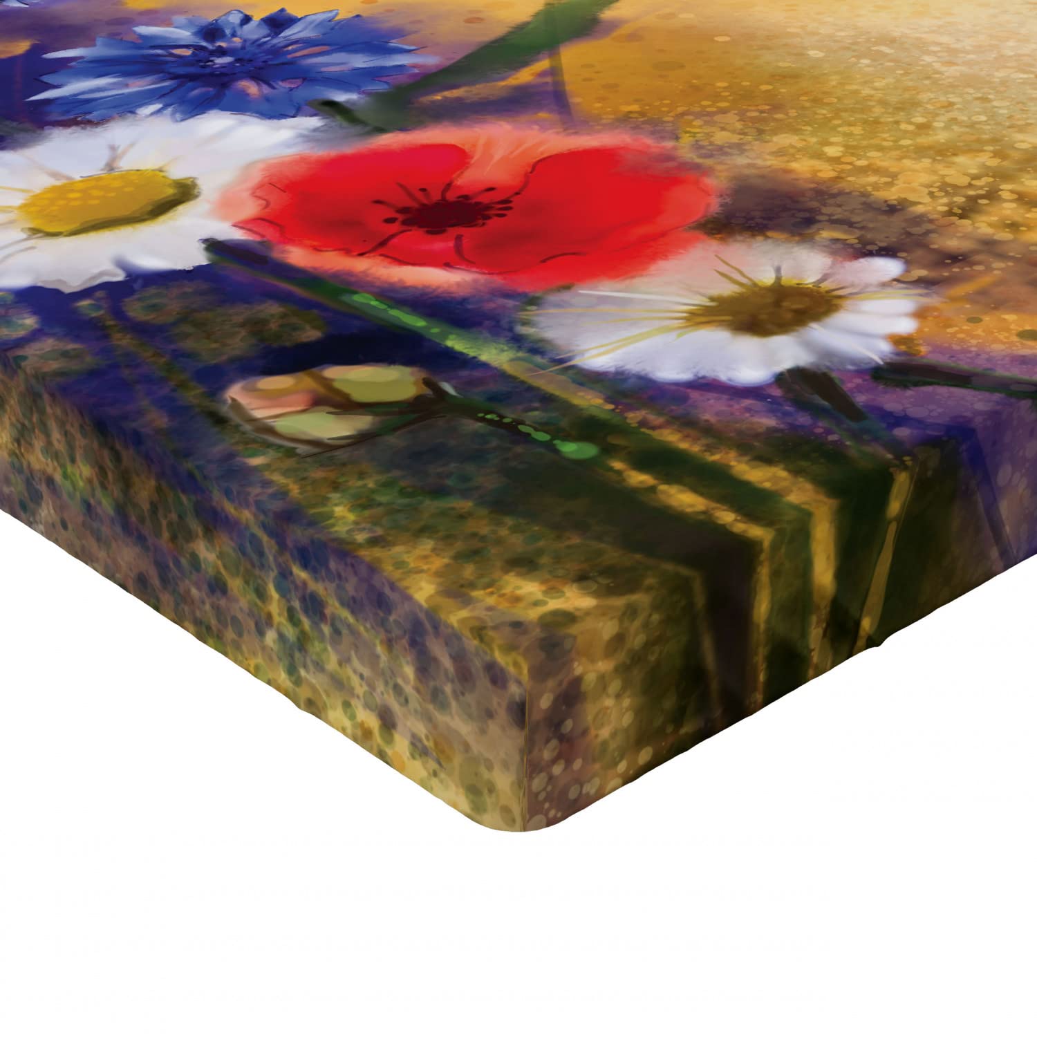 Ambesonne King Size Fitted Sheet - Blue White Poppy Flowers & Chamomile Petal Floral Design, Deep Pocket Elastic All Around, Soft Bed Cover for Comfortable Sleep | Perfect for Master Bedroom, Guest Room & Vacation Homes