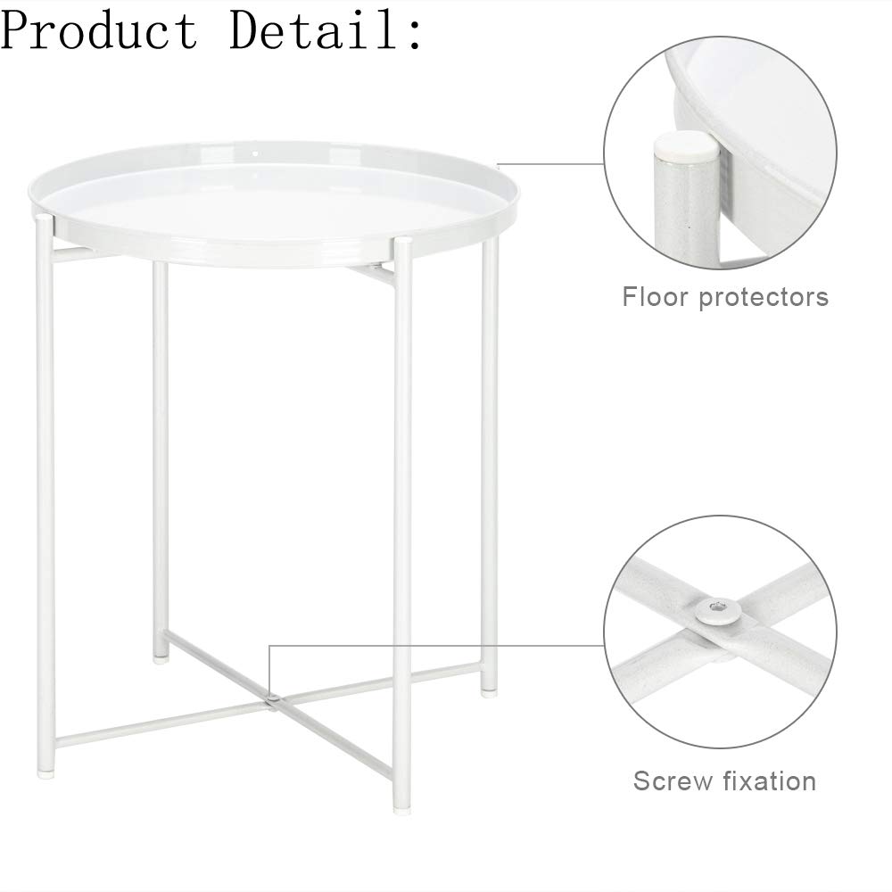 FVLFIL Metal Side Table - Small Round End Table with Waterproof Tray for Indoor & Outdoor Use - Perfect for Living Room, Bedroom, Patio, or Garden as Coffee Table or Nightstand