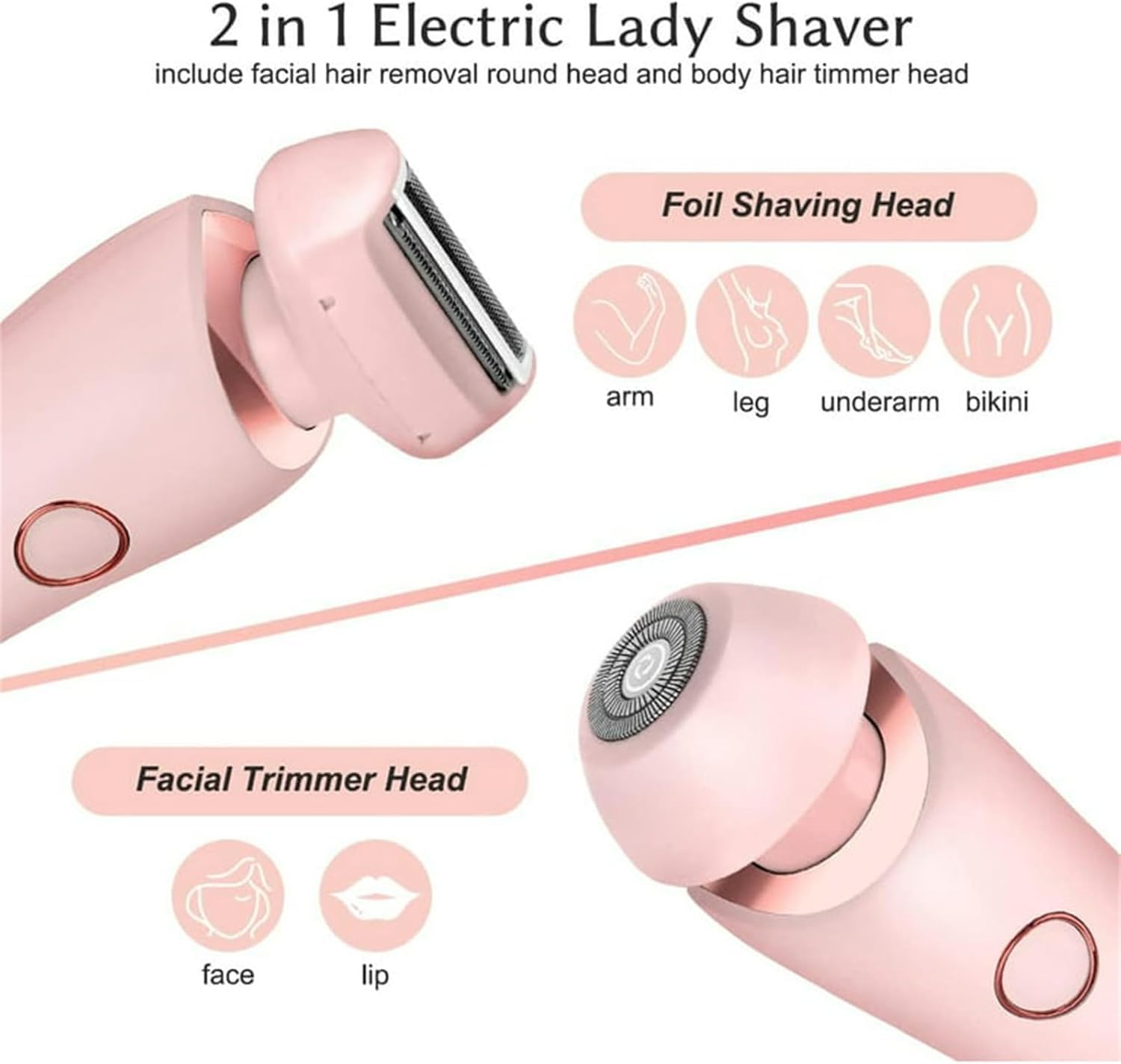 Beauty Bloom 2-in-1 Women's Electric Razor & Bikini Trimmer - Dual Head Shaver for Smooth Legs & Body Hair Removal - Perfect for Travel, Gym & Home Use (Blue)
